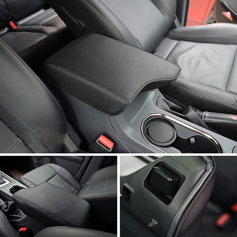 Intget Center Console Armrest Cover For Ford Ranger Accessories 2019 2020 2021 2022 2023 Interior Leather Middle Console Dog Seat Cover Arm Rest Box Lid Protector(Black Stitches)