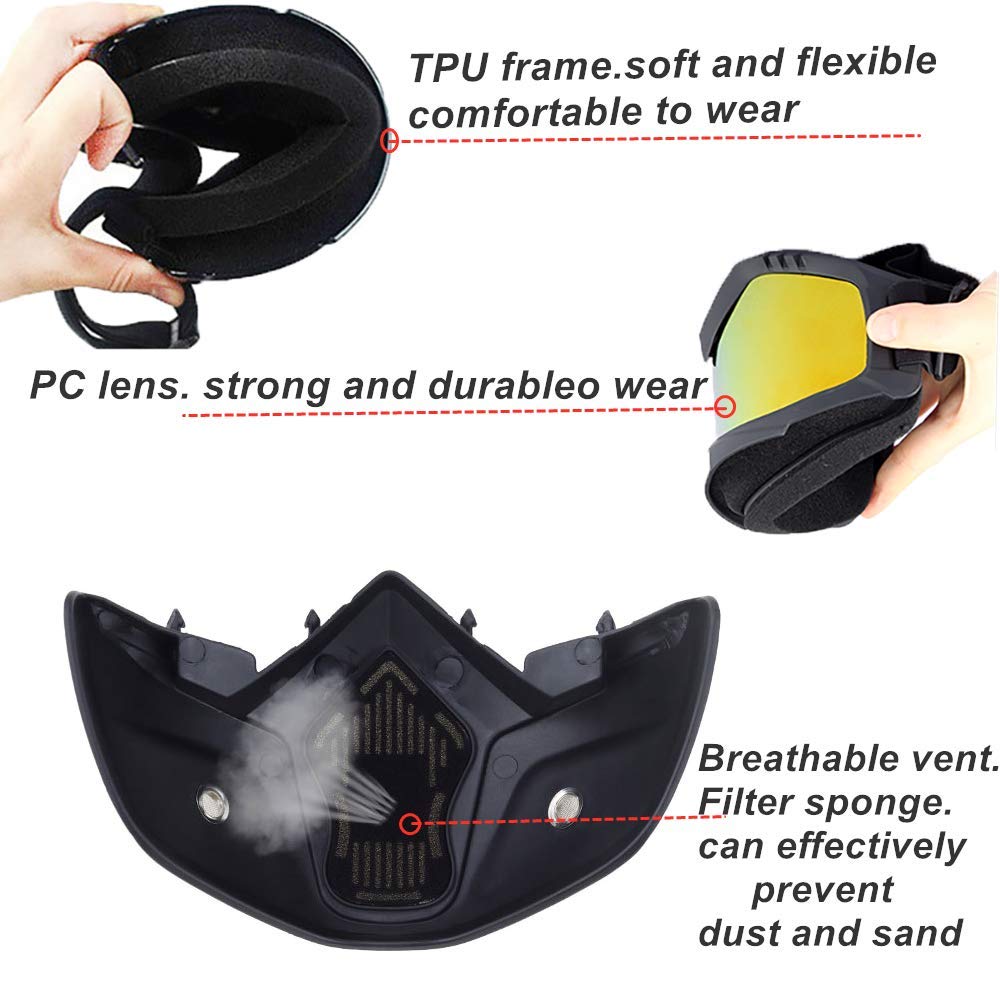 Ljdj Motorcycle Goggles With Removable Face Mask - Dirt Bike Atv Motocross Eyewear Anti-Uv Adjustable Mx Riding Offroad Cycling