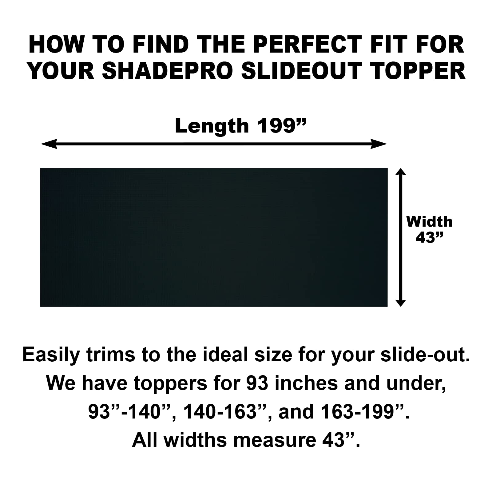 ShadePro RV Slideout Topper - 163" to 199" Vinyl Awning Replacement, Ultra-Durable, White