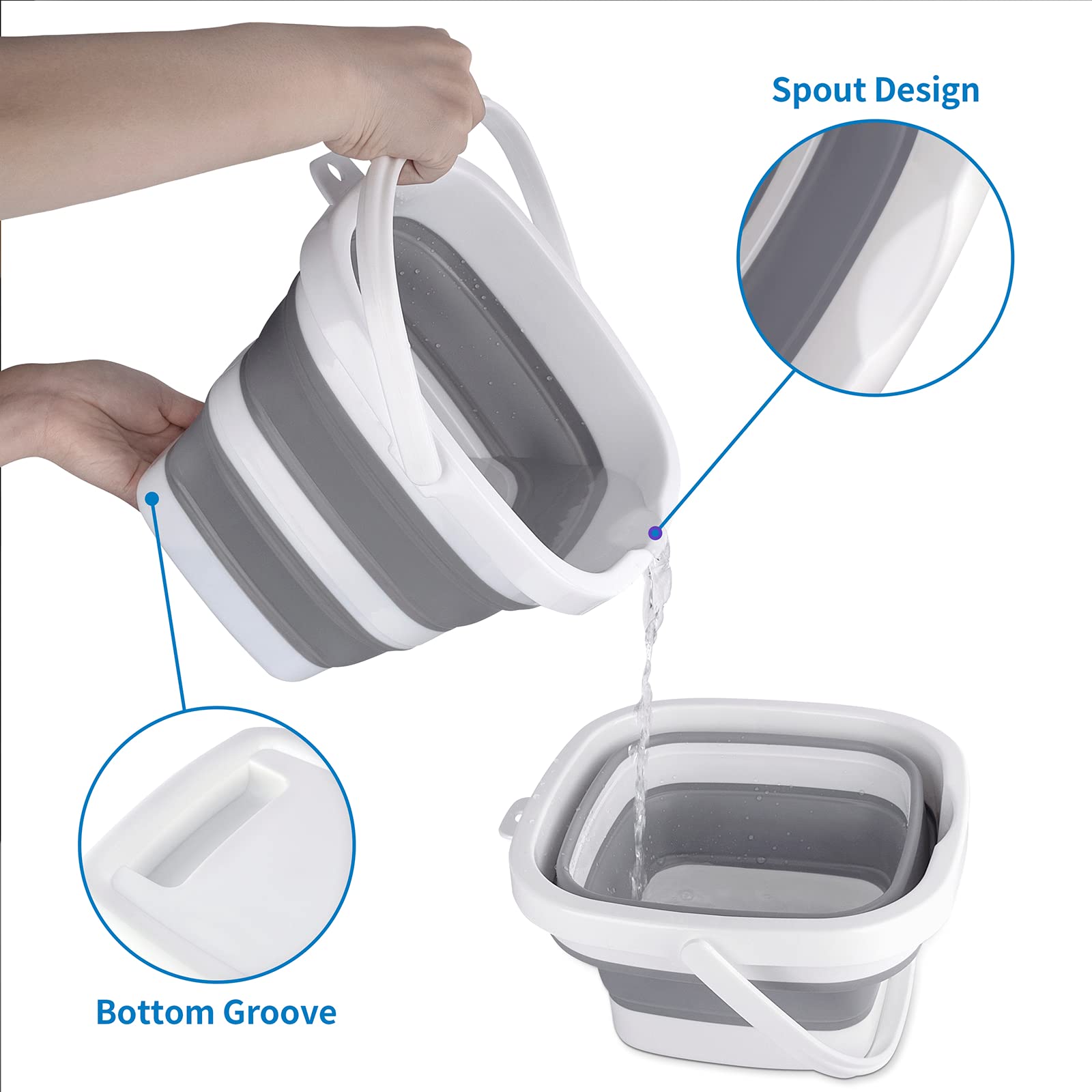 2 Pack Collapsible Buckets 5L 1.3Gallon Small Cleaning Bucket For Household Portable Plastic Bucket Outdoor Car Washing Tub Fold