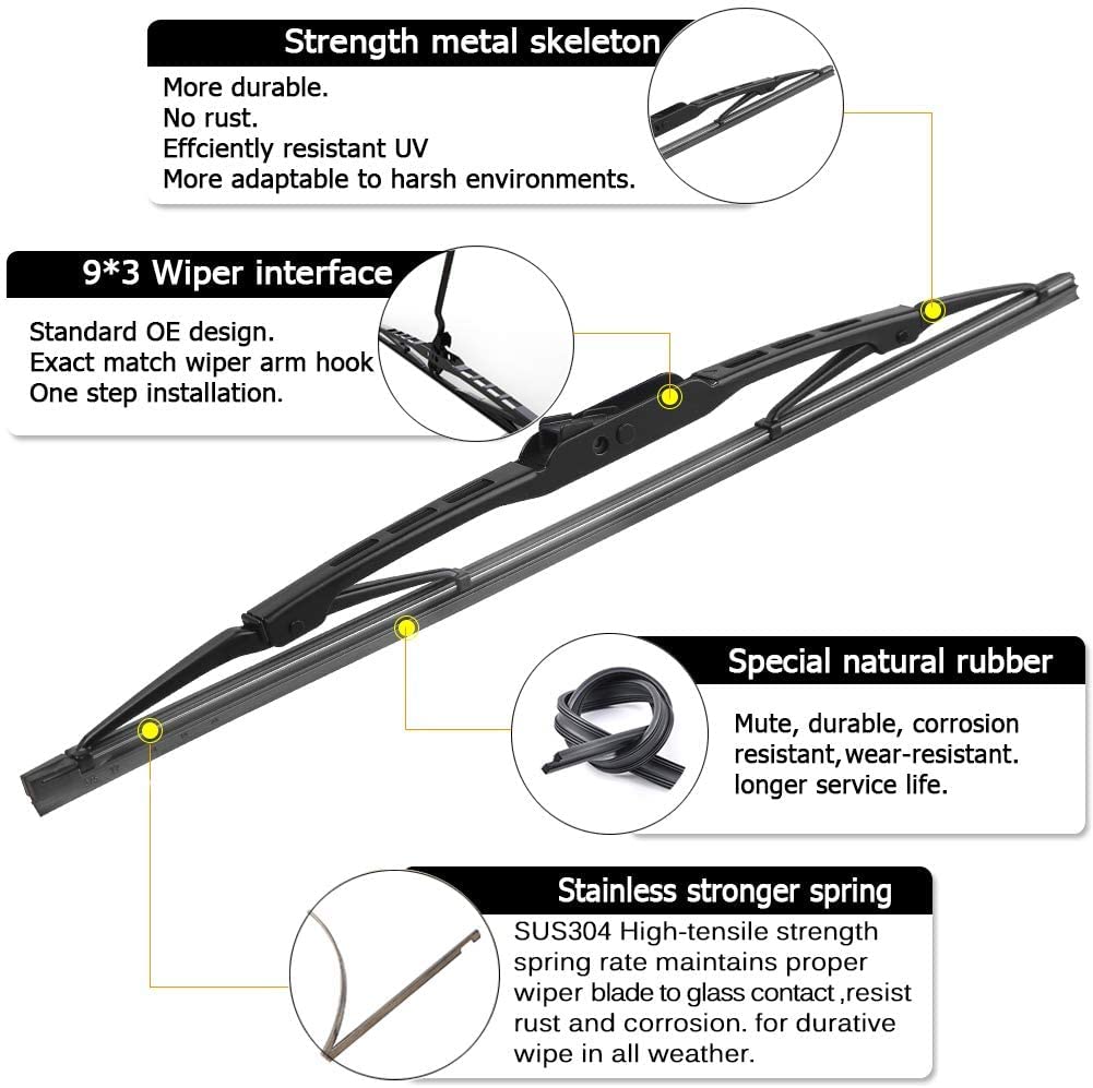 AUTOBOO Windshield Wiper Blade Set for Chevy Equinox 2018-2020, All-Season, OEM Replacement, 24+18+13 Inches, Dual Rubber, Stainless Steel