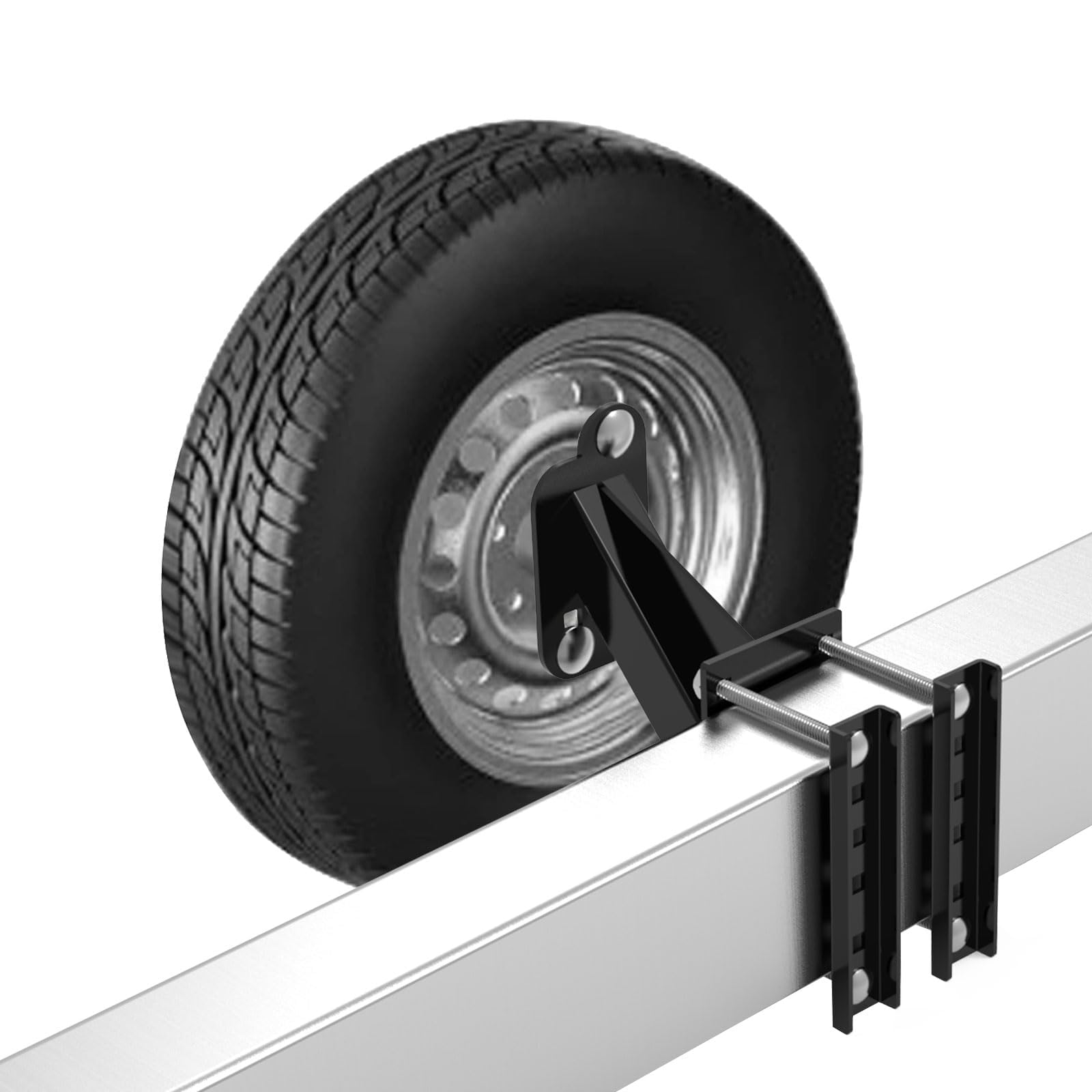 Qualward Spare Tire Mount Bracket For Trailer, Spare Tire Carrier Powder Coat Steel Black, Fits Most 4 & 5 & 6 Lugs Wheels On 4'