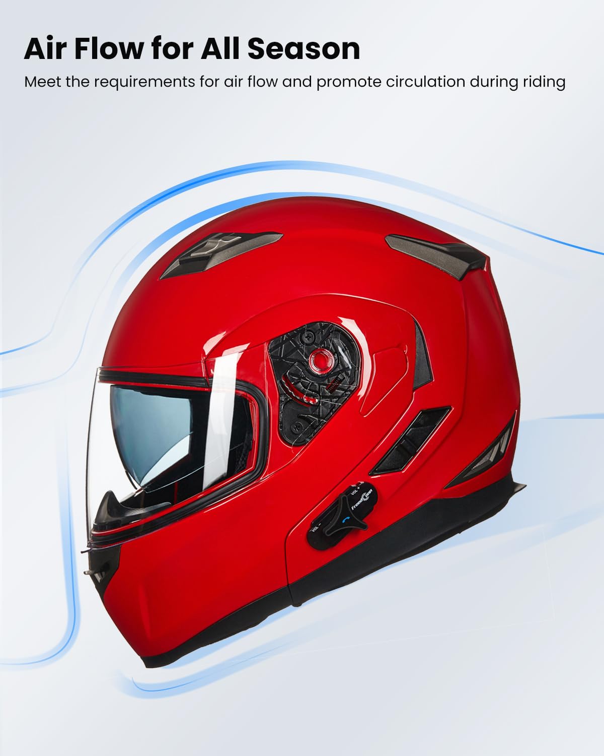 Ilm Bluetooth Integrated Modular Flip Up Full Face Motorcycle Helmet Sun Shield Mp3 Intercom Model 953Pro (Xl, Red)