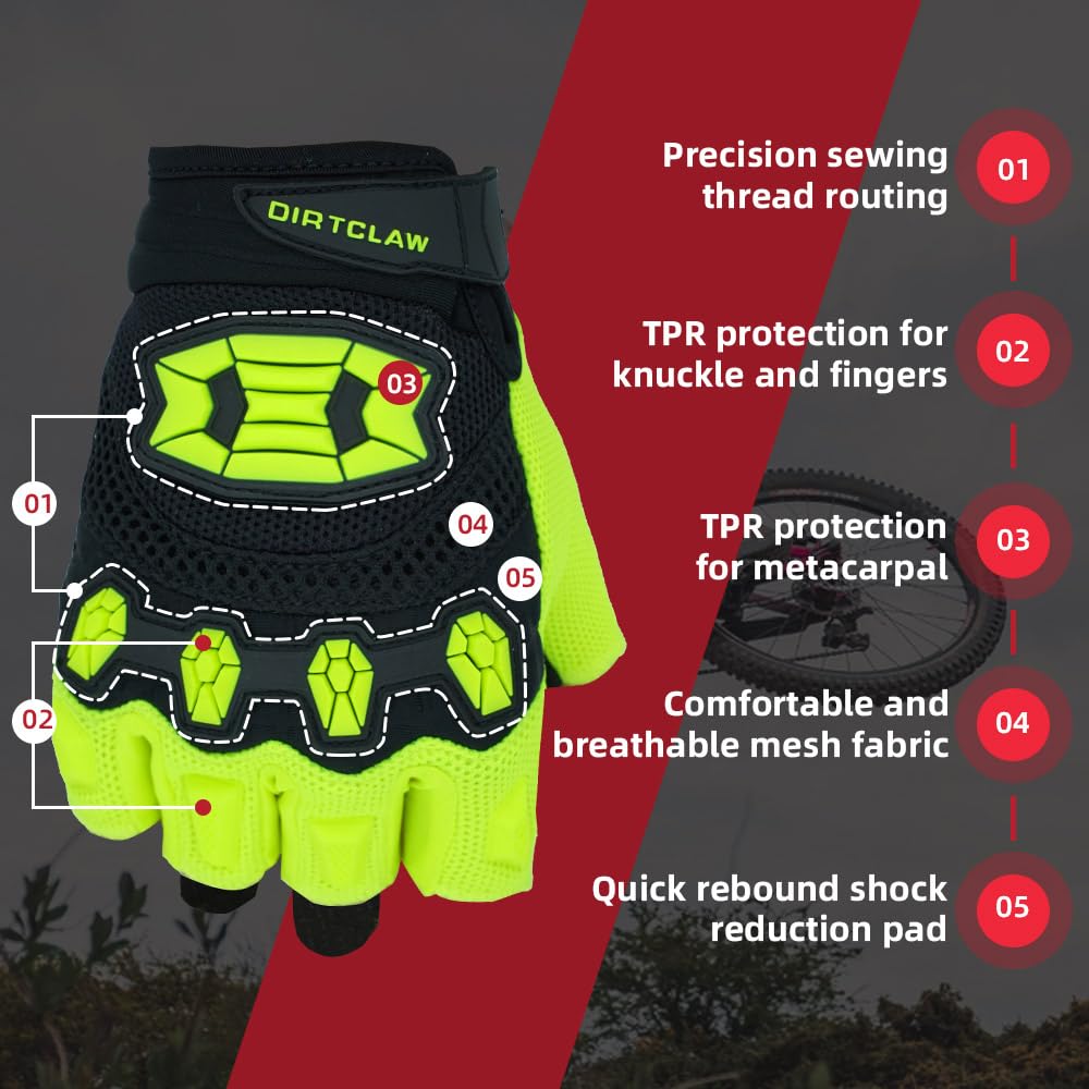 Seibertron Adult Dirtclaw Gloves - Motorcycle Motocross Sports Gloves For Ultimate Grip And Protection Fluo Yellow S