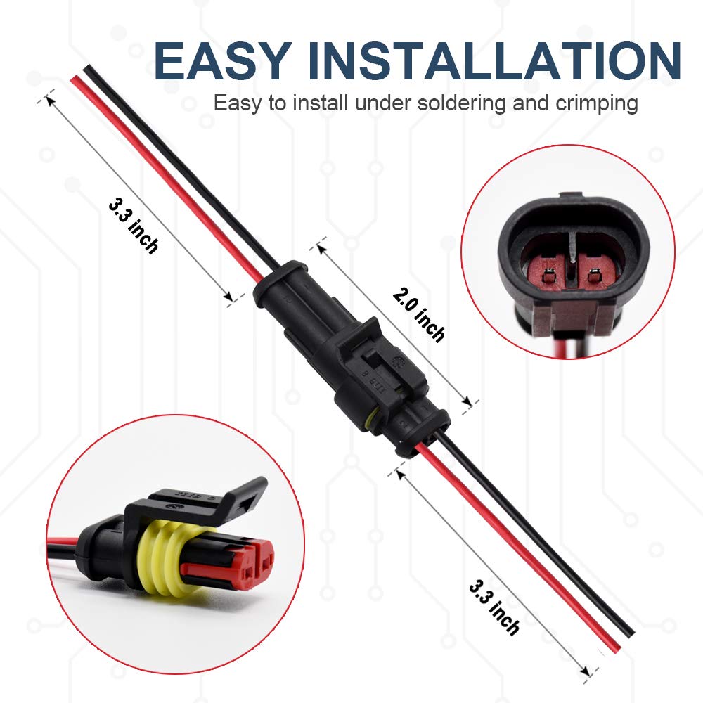 2 Pin Connector Waterproof Connector,Male And Female Way 16 Awg Wire Suitable For Car Truck, Boat And Other Wire Connection (5 K