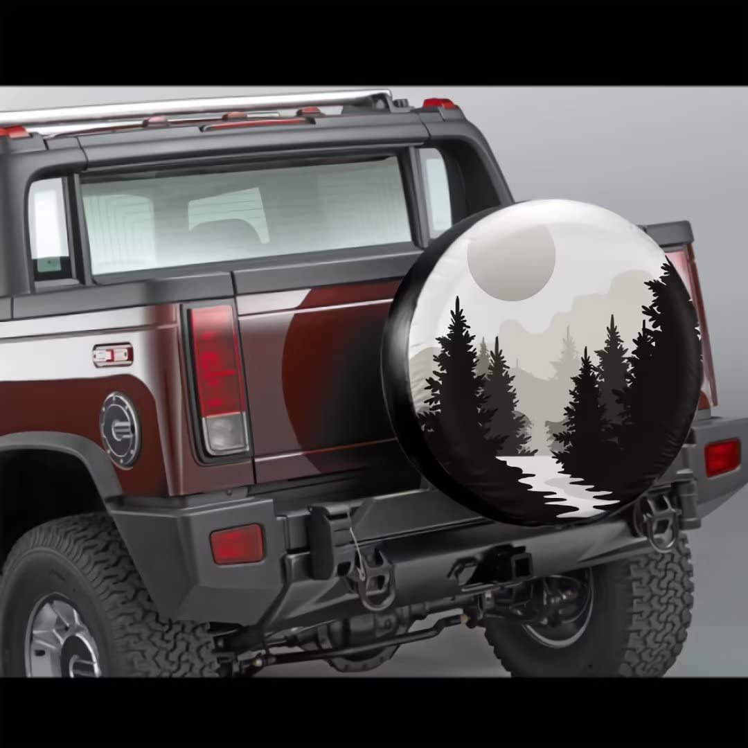 Abstract Moon Spare Tire Cover Mountain Tree Waterproof Dust-Proof Universal Spare Wheel Tire Covers 14 Inch Fit For Rv Trailer