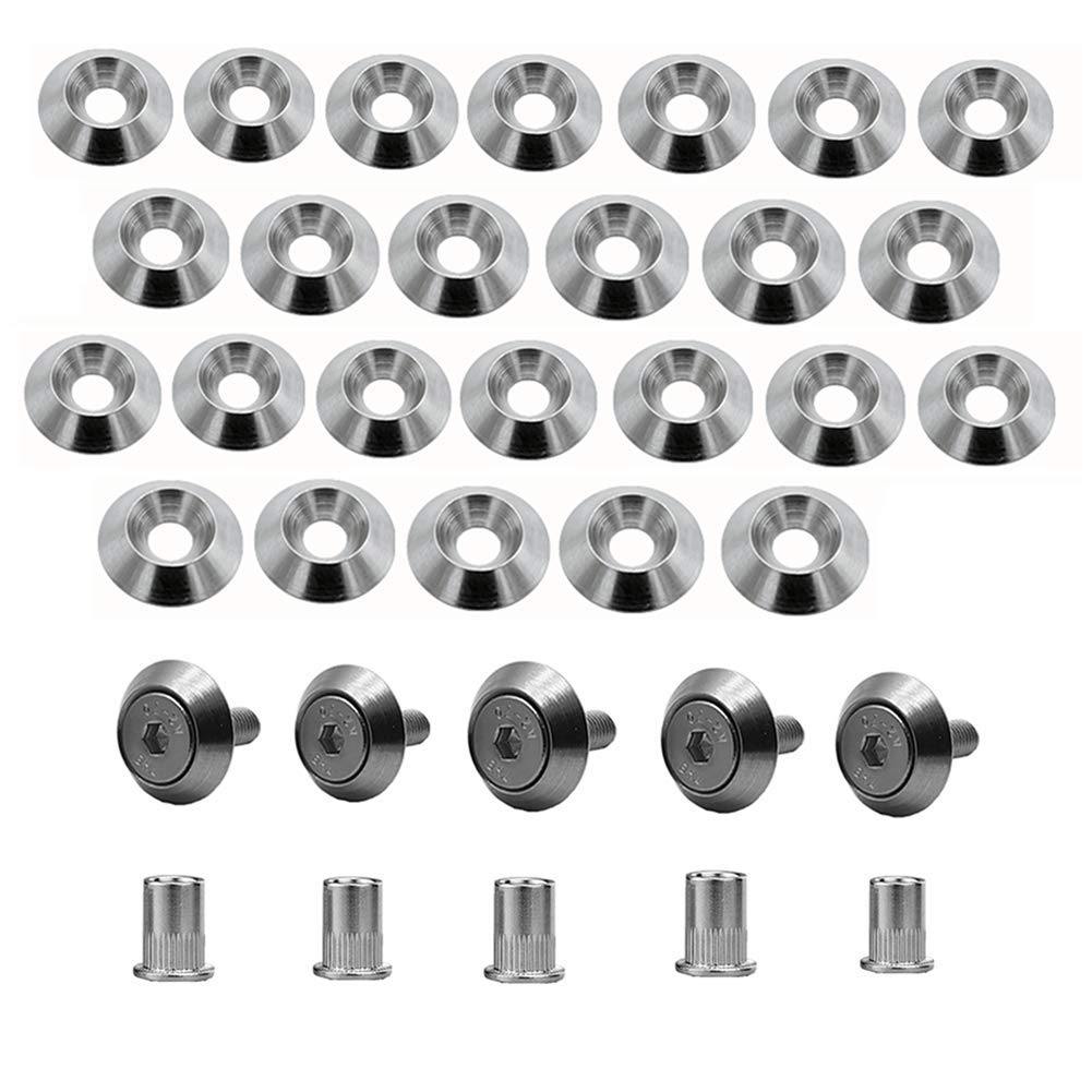 STETION Stainless Steel Fender Bumper Washer Bolt Kit M5x20mm - 25 Pcs Engine Bay Dress Up Fasteners for Widebody Installation