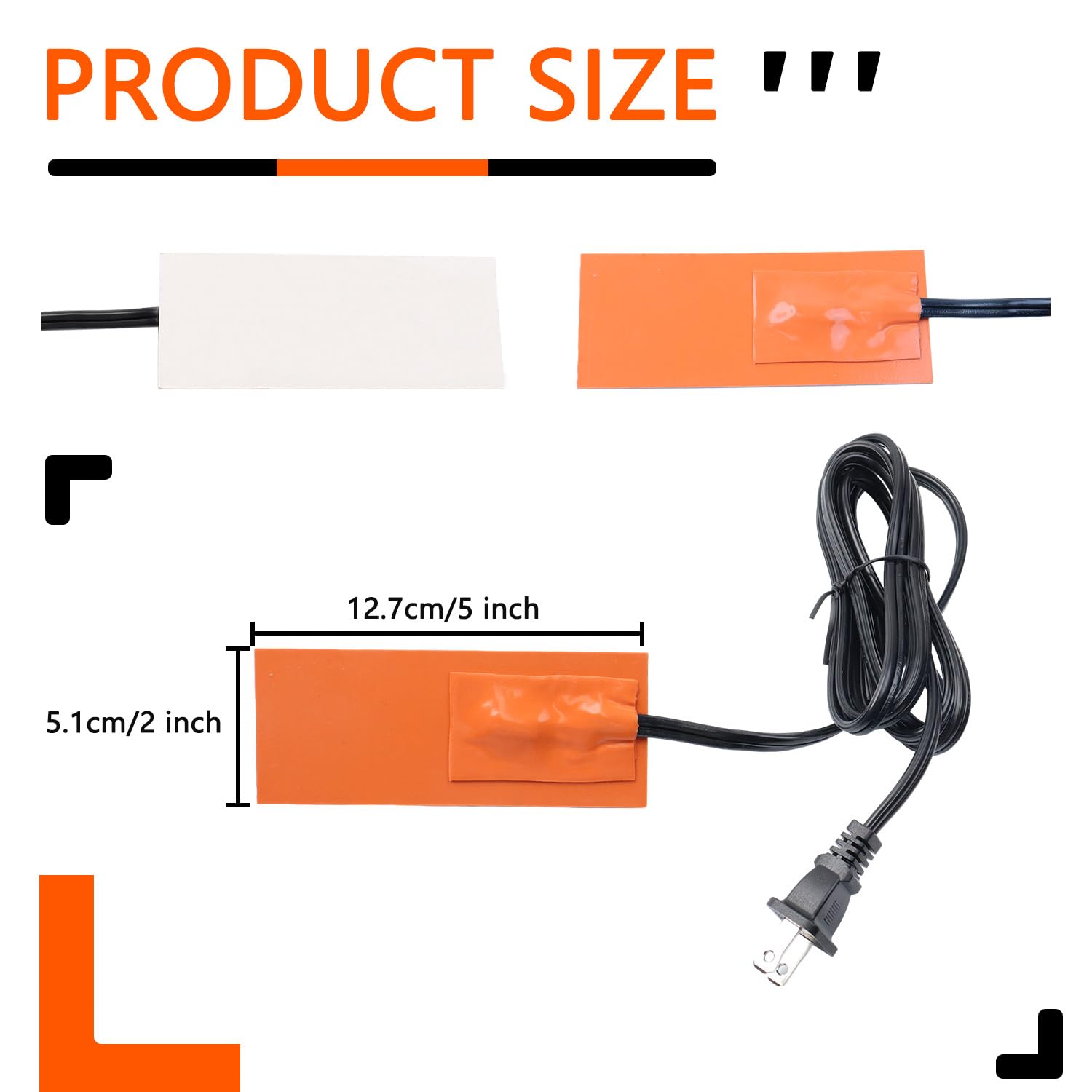 AFEISOL 2 x 5in Car Engine Silicone Pad Heater - Self-Adhesive Oil Pan Heater with 194°F Thermal Protector & 68" Power Cord (50W 120V)