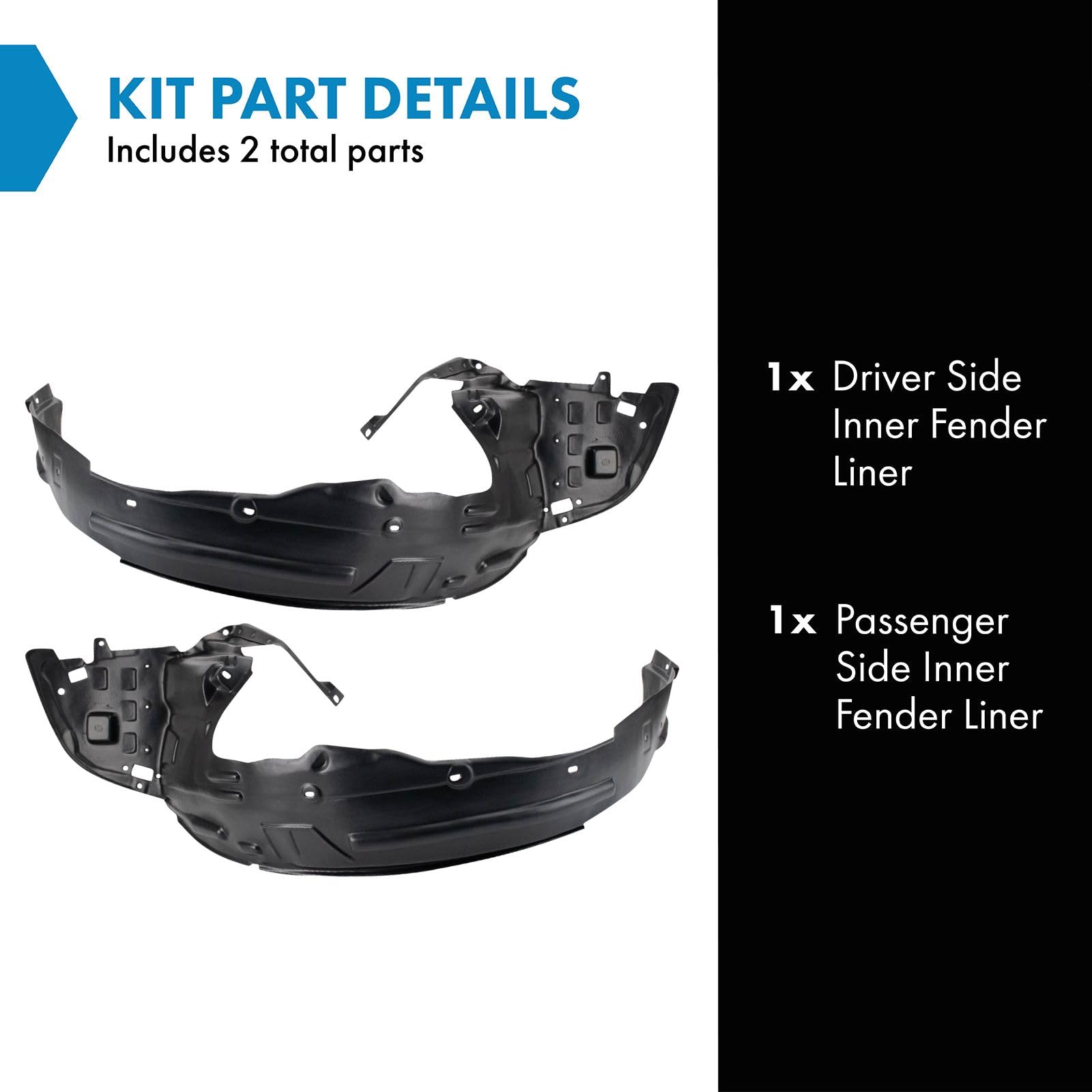 Trq Inner Fender Liner Set Compatible With 2005-2007 Honda Odyssey Ho1248123 Ho1249124