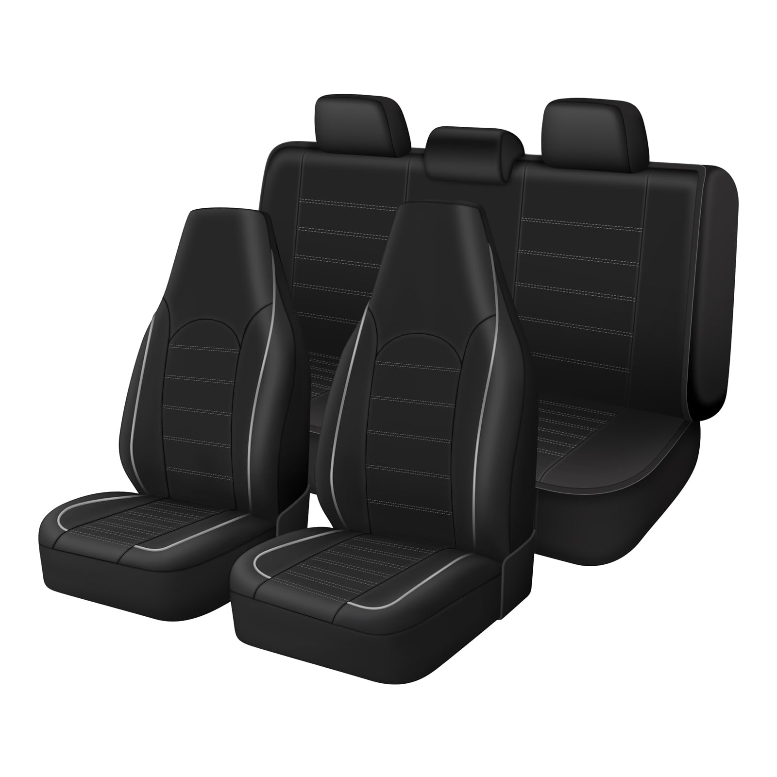 Toyoun Classic Universal Pu Leather Car Seat Covers Full Set Fit Most Cars Trucks Suvs Or Vans Gray High Back Front Bucket And R
