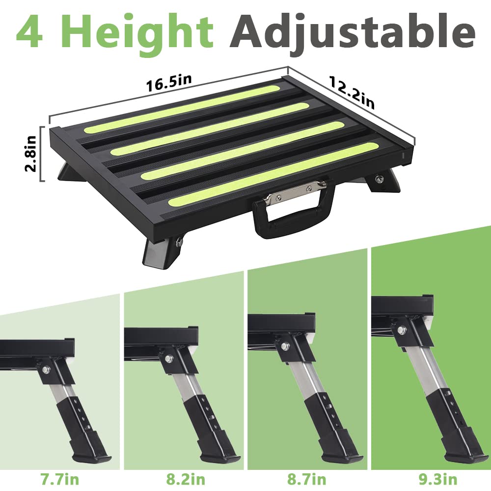GarfatolRv 4-Level Adjustable Aluminum RV Steps, Non-Slip, 1000 lbs Support, 16.5" x 12.2", Black, Model RSP-150