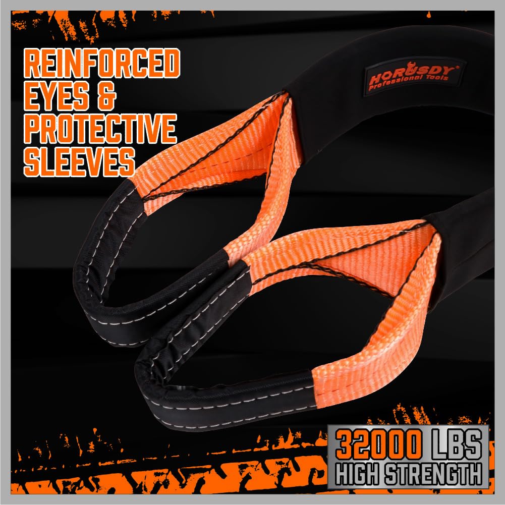 HORUSDY Heavy Duty Tow Strap Recovery Strap 3" x 30Ft, 32,000 LBS Capacity, Orange with 2 D Ring Shackles
