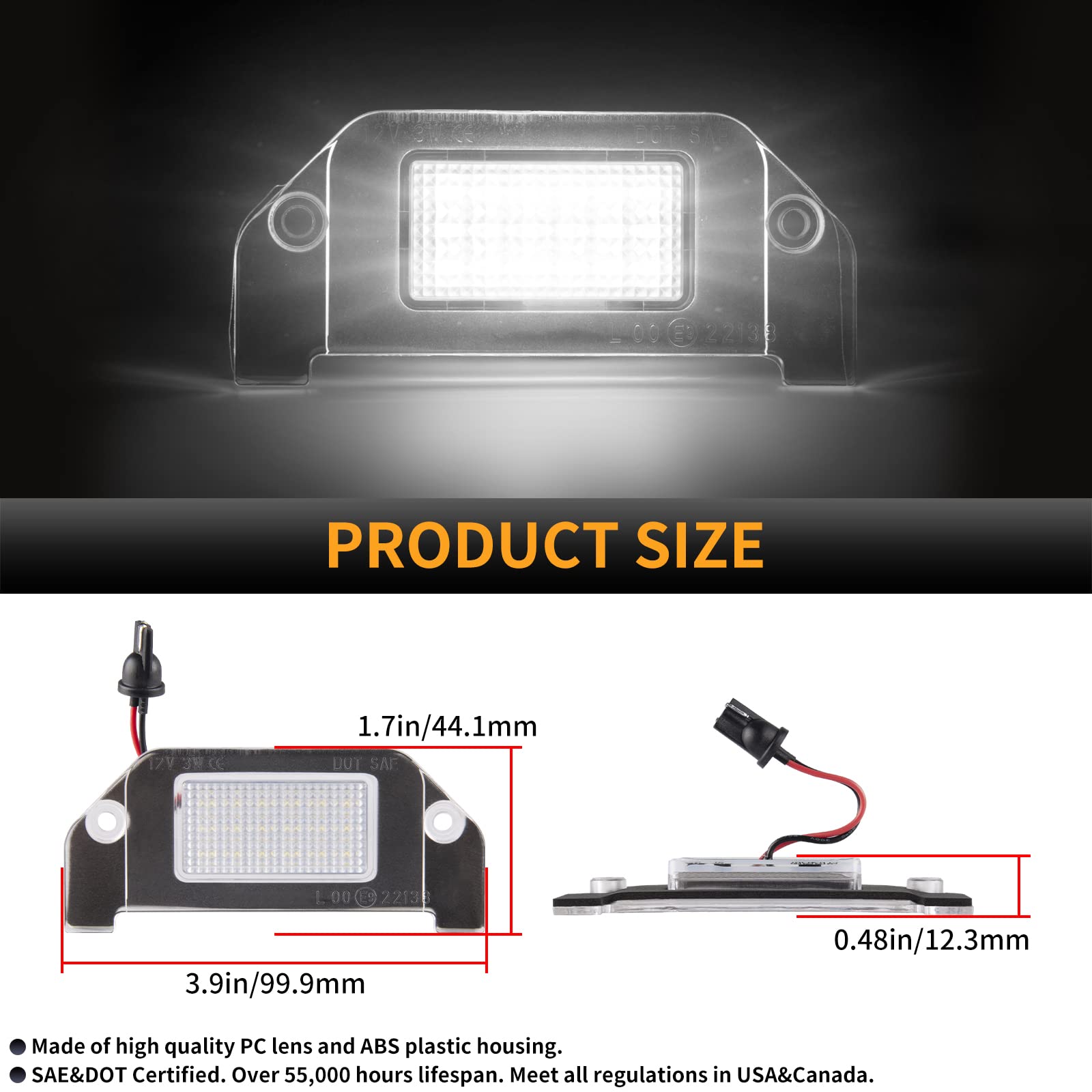 Gempro Led License Plate Lights Rear Bumper Tag Lamps Assembly For Dodge Charger Challenger Avenger Magnum Dart, 6000K White 1Pc