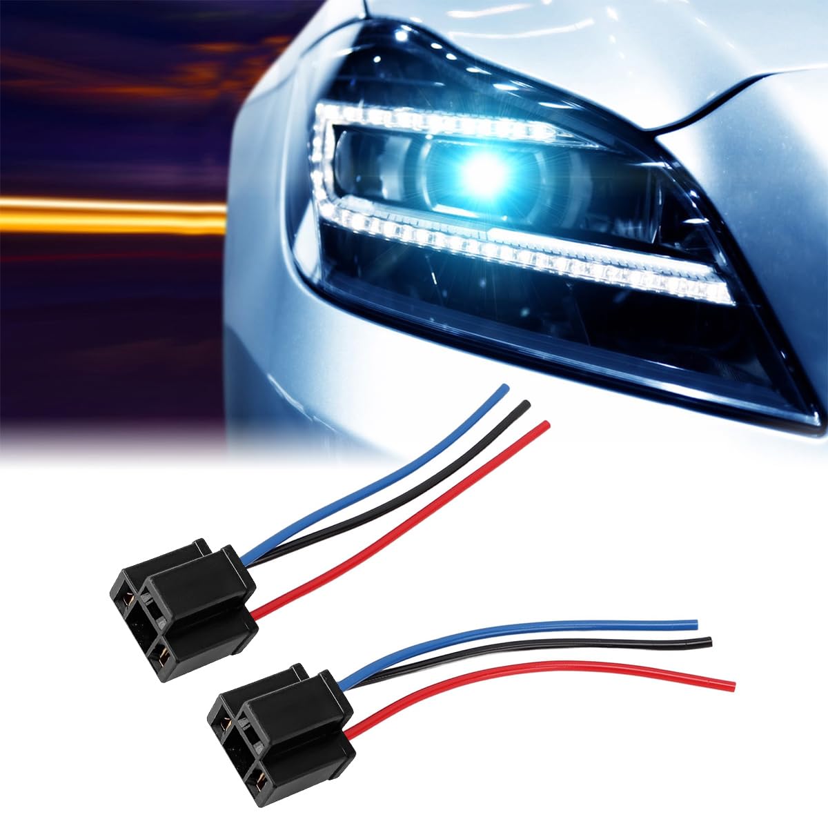 Bittwee Headlight Wire Socket Connector, 2 Pcs H4 Male/Female Power Plug, 3 Wire Way Automotive Waterproof Electrical Connectors
