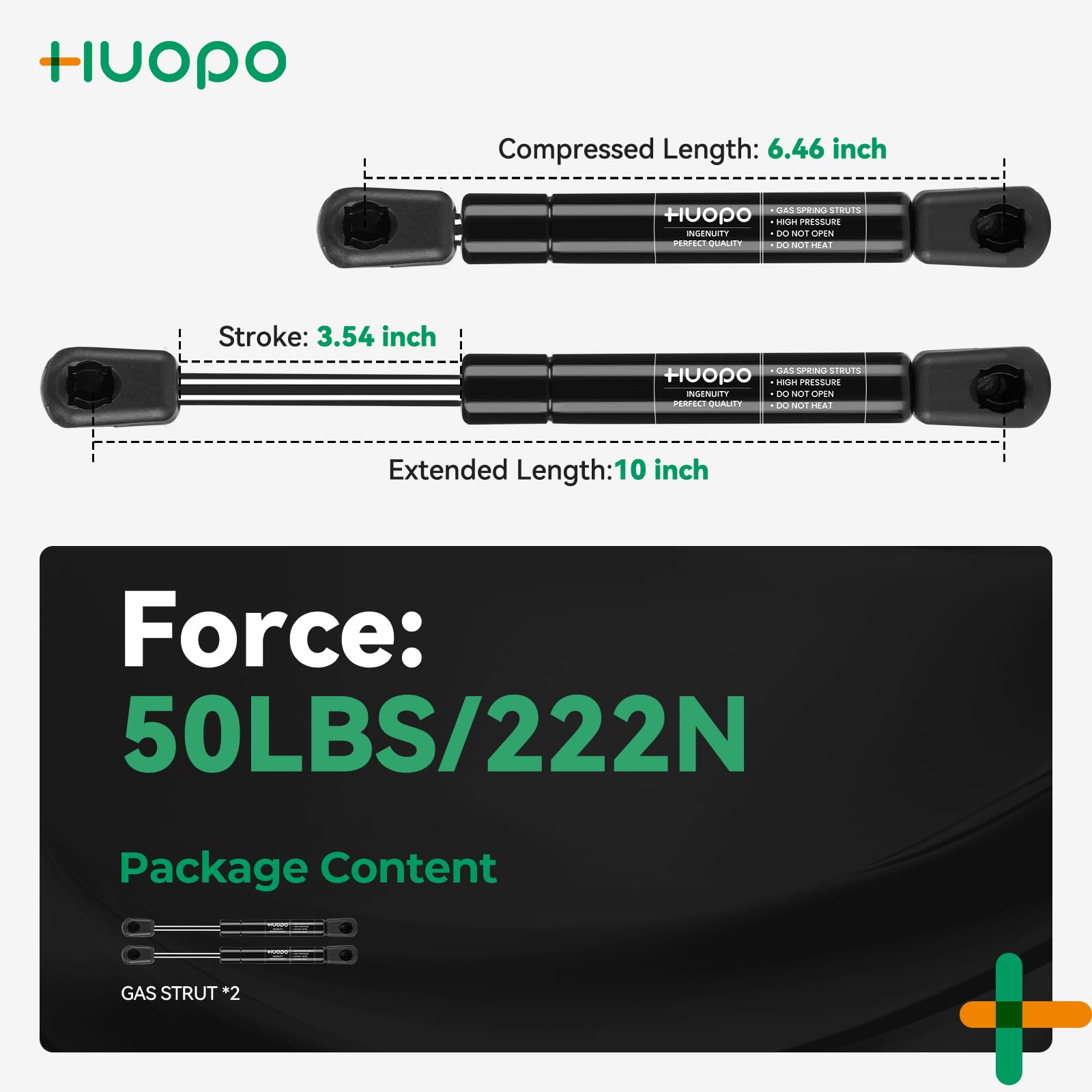 HUOPO Gas Strut Shocks Spring Lift Support, 10 Inch, Set of 2, Model C16-10445, Black for Truck Tool Box Lid, RV, Boat Replacement Part