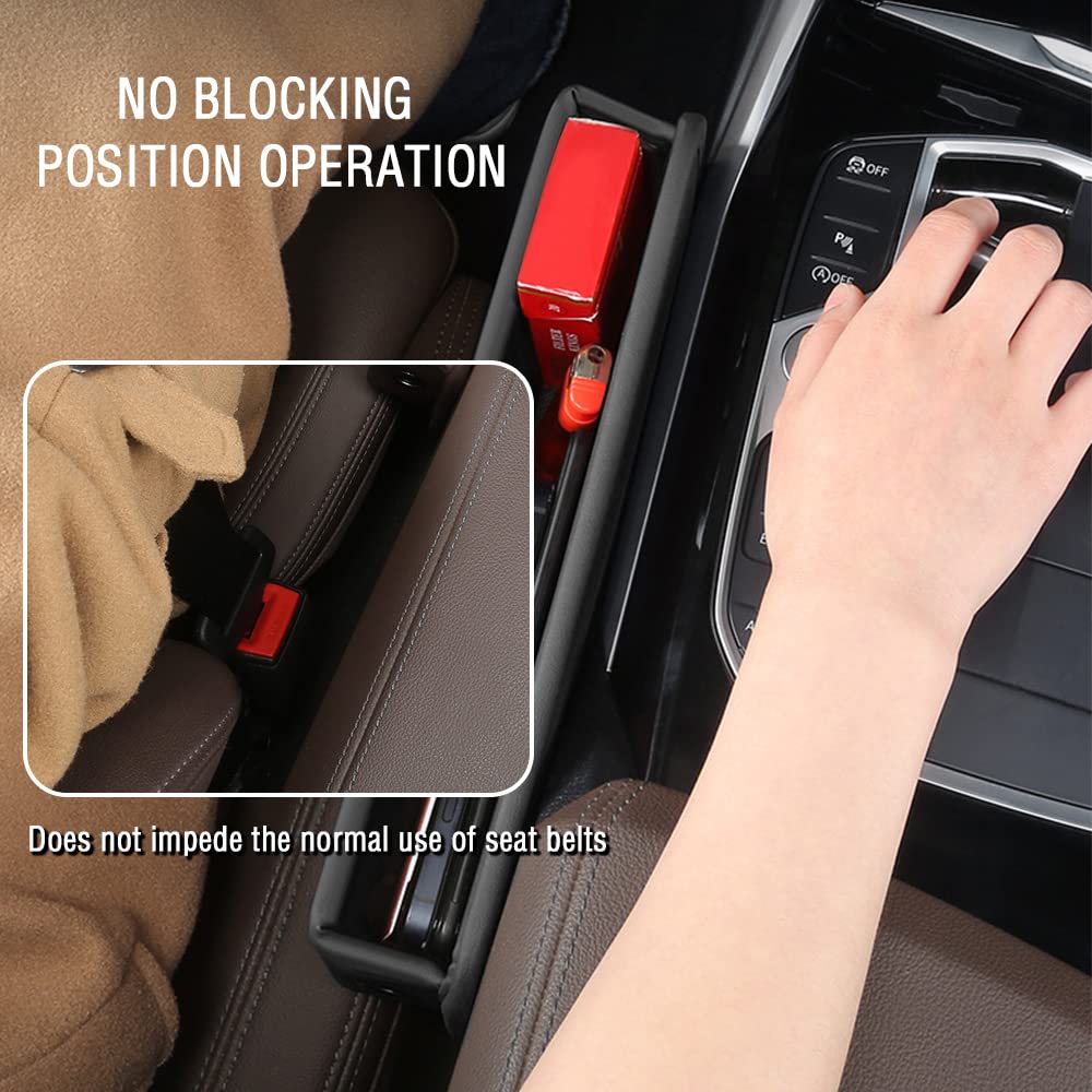 Large Capacity Car Seat Gap Filler With 2 Charge Hole - Microfiber Leather Seat Gap Organizer Storages Items & Keeps Car Quiet Tidy - Car Seat Storage Box For Phone,Key,Cigarette,Glasses (Black)