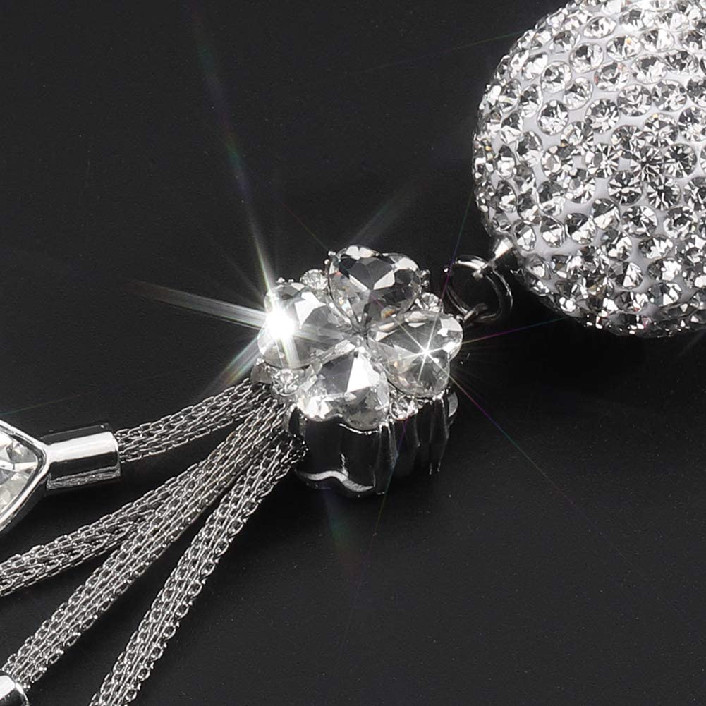 Otostar Bling Crystal Ball And Drops Car Hanging Accessories, Car Rear View Mirror Pendant Charms Interior Sun Catcher Ornament, Bling Car Accessories For Women Girls (White)