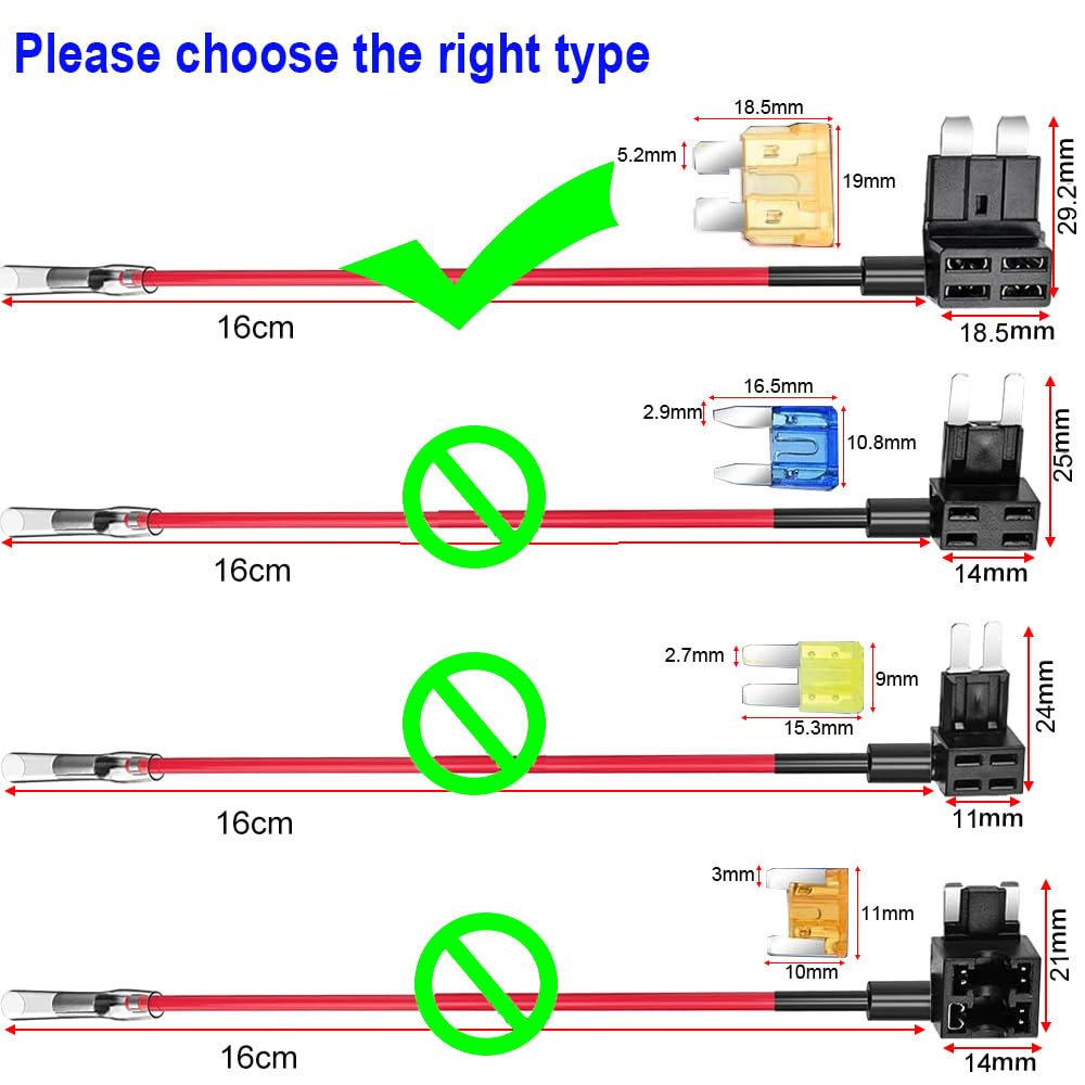 Gebildet 12V-24V Standard Add-A-Circuit Fuse Tap, Ats Medium Piggy Back Blade Fuse Holder With Wire Harness, 6 Pcs Standard Fuse