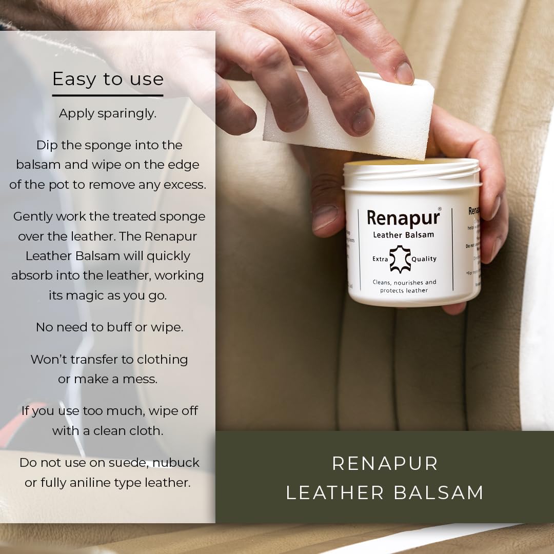 Renapur Leather Balsam - Natural Conditioner & Protector for Leather 6.7 fl oz, Clear, Model REN101