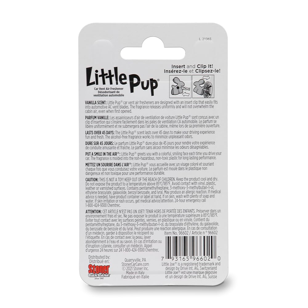 Little Pup 96602 Vanilla Scent, Car Air Freshener, Clips to A/C Air Vent, Alcohol-Free Fragrance Oil, Non-Hazardous and Non-Toxi