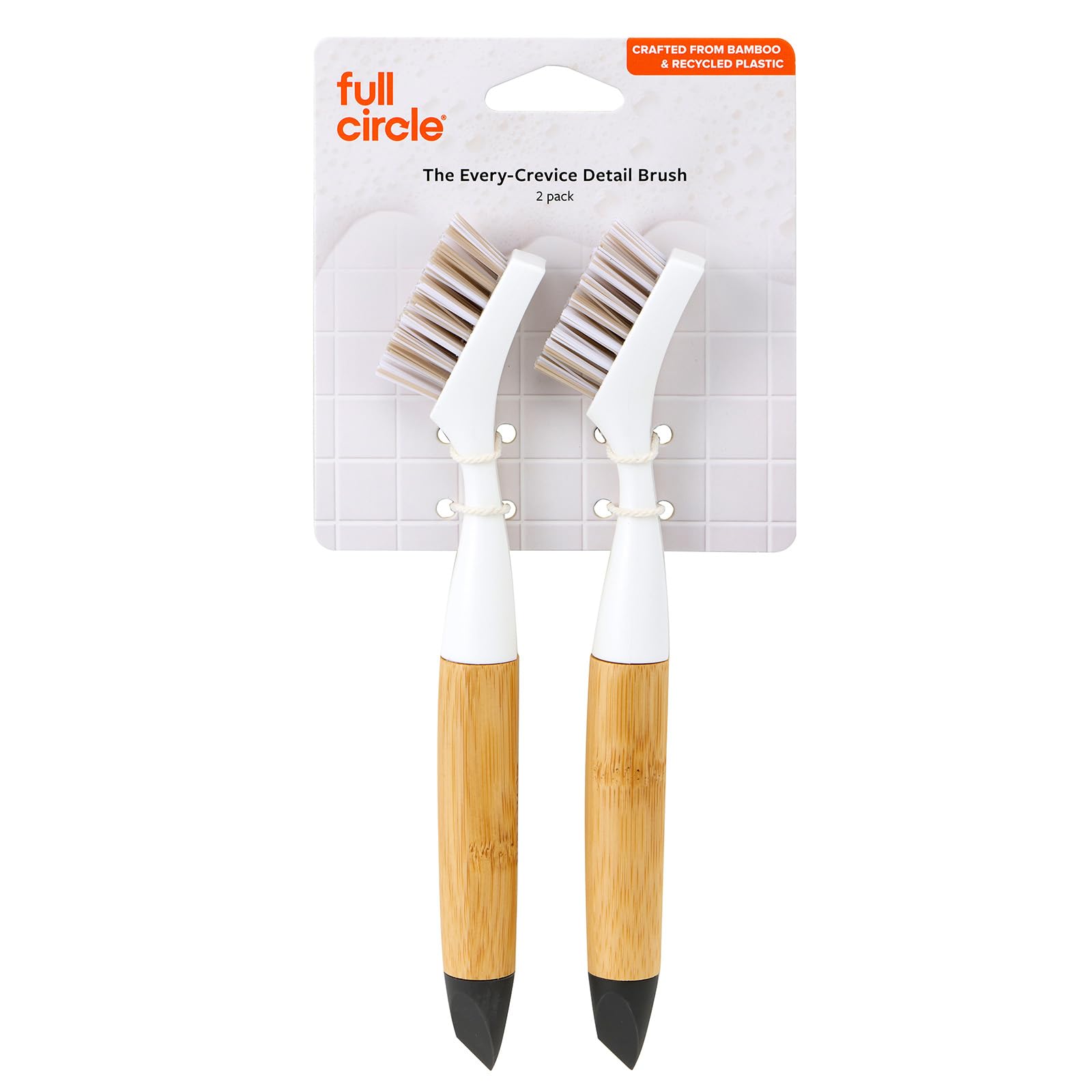 Full Circle Micro Manager, Deep Cleaning Brush for Crevices, Shower, & Grout, Tough Bristles, Sustainable Bamboo Handle, 2-Pack