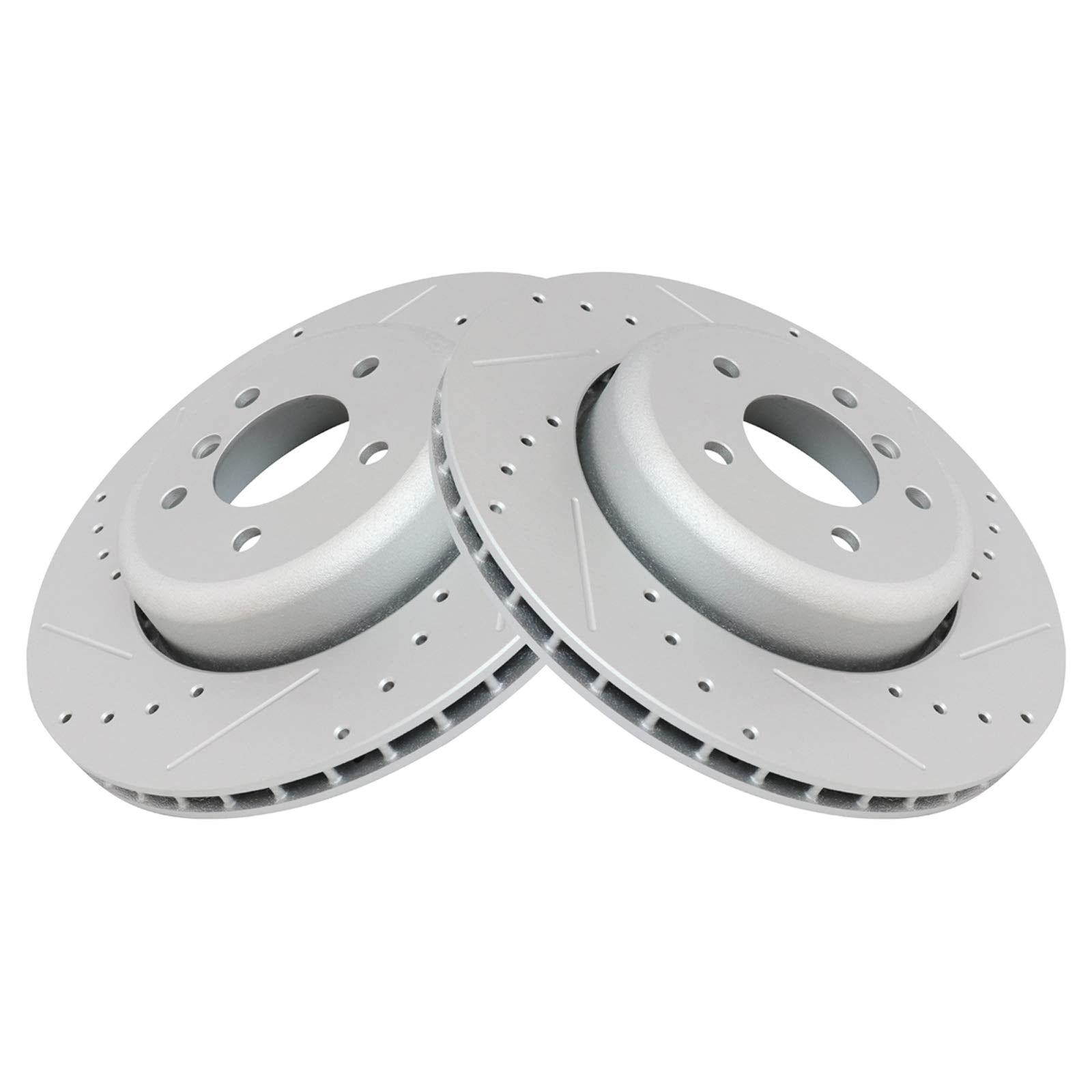 Trq Rear Performance Brake Rotors Set Vented Premium G-Coated Cross Drilled & Slotted Compatible With 2008-2010 Bmw 535I 2004-20