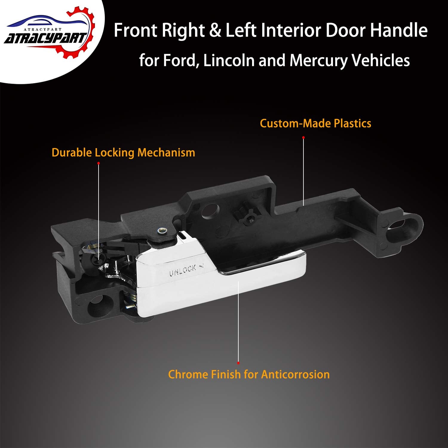 Interior Door Handle 1 Pair Driver & Passenger Side - Replacement For 2006-2012 Ford Fusion 2007-2012 Lincoln Mkz 2006 Lincoln Zephyr 2006-2011 Mercury Milan - Replaces # 6E5Z5422601A 6E5Z5422600Aa