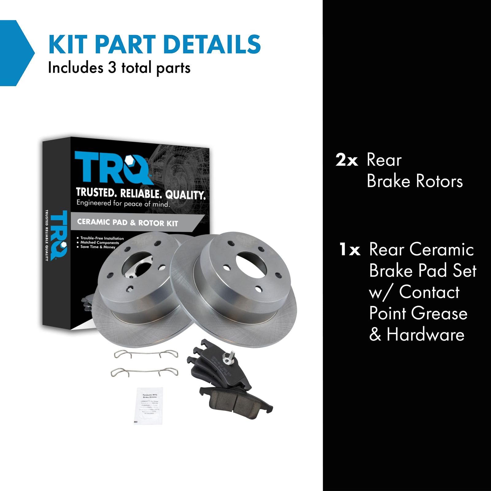 TRQ Rear Brake Pad & Rotor Kit Brake Pads Brake Rotor Ceramic Compatible with 1999-2004 Jeep Grand Cherokee
