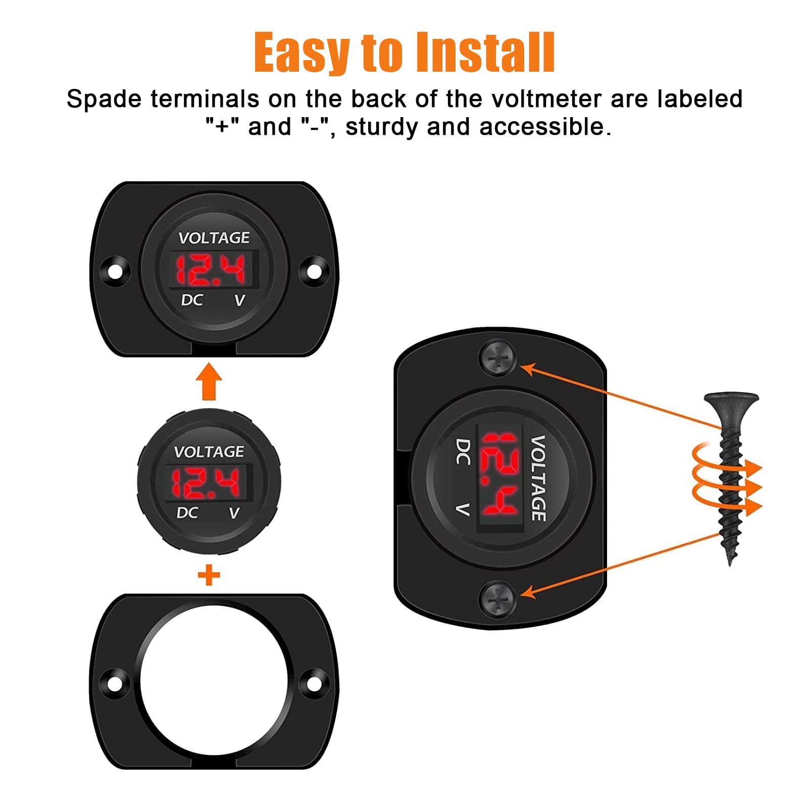 Linkstyle 2 Pack Dc 12V 24V Car Voltmeter With Led Digital Display Panel, Waterproof Voltage Gauge Meter With Terminals For Boat