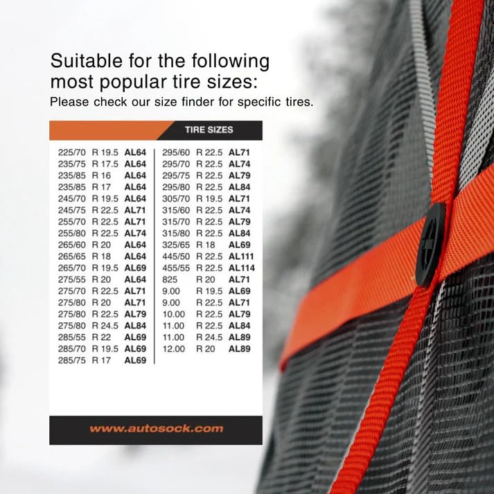 AutoSock AL 64 Snow Socks For Tires, Grip Boost Traction Device Winter Tires, 2 Count
