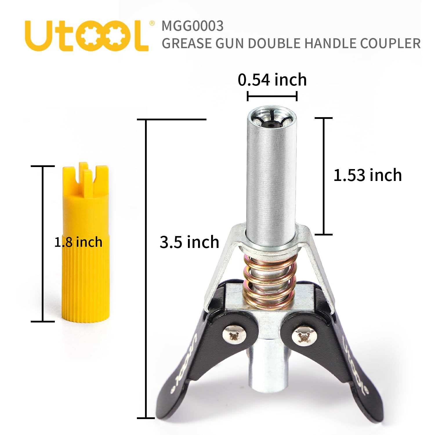 Utool Grease Gun Accessory Kit, Double Handle Coupler With Zerk Fitting Cleaner, 1/8 Npt Threads, Easy To Lock Zerk Fittings And Quick Release, Max Working Pressure 10000 Psi, 1 Pc