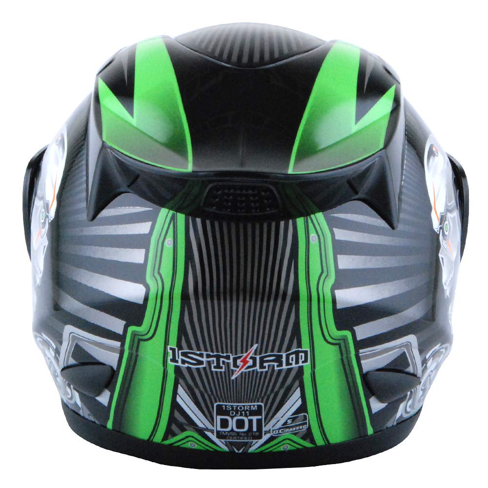 1Storm Motorcycle Bike Full FACE Helmet Mechanic Skull - Tinted Visor Green Size XL (59-60 CM 23.2/23.4 Inch)