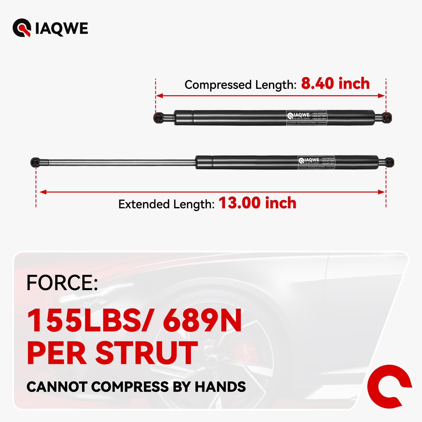 Iaqwe 4129-W 13Inch 155Lb/689N Gas Struts Shocks Springs 13'' Lift Support For Snugtop Are Leer Truck Camper Shell Topper Rear C