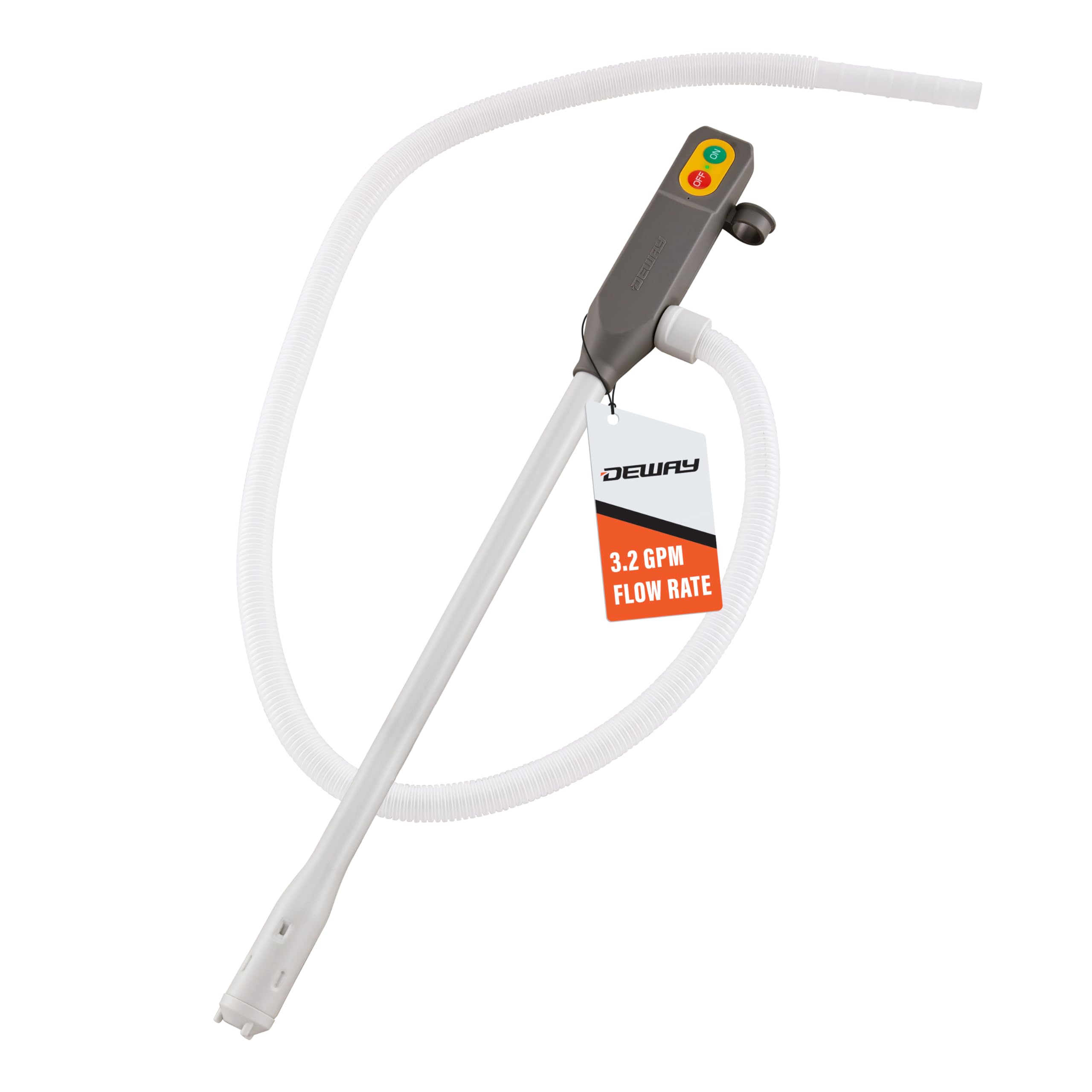 DeWay Battery-Powered Stick Fuel Transfer Pump with Fast 3.2GPM Flow Rate & 51    Clear Transfer Hose for Hands-Free Use | Fits 