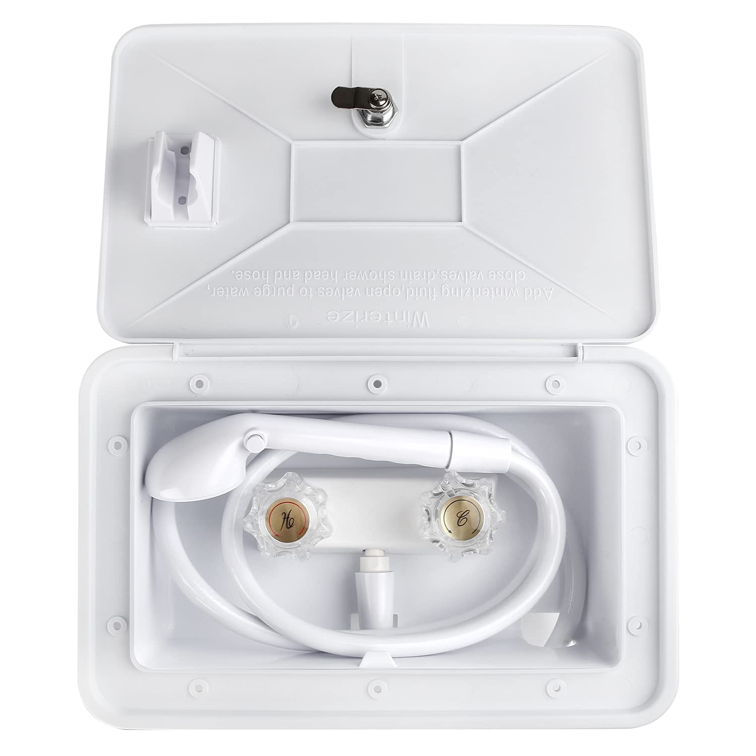 OYMOV White RV Exterior Shower Box Kit with Lock - Non-Metallic Accessories for RVs, Fifth Wheels, Motorhomes, Travel Trailers, Campers