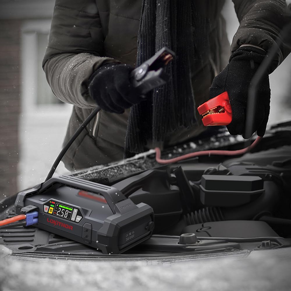 LOKITHOR JA301 Jump Starter & Air Compressor, 2000A, 150 PSI, Portable, Black, One Size, for Up to 8.0L Gas/6.0