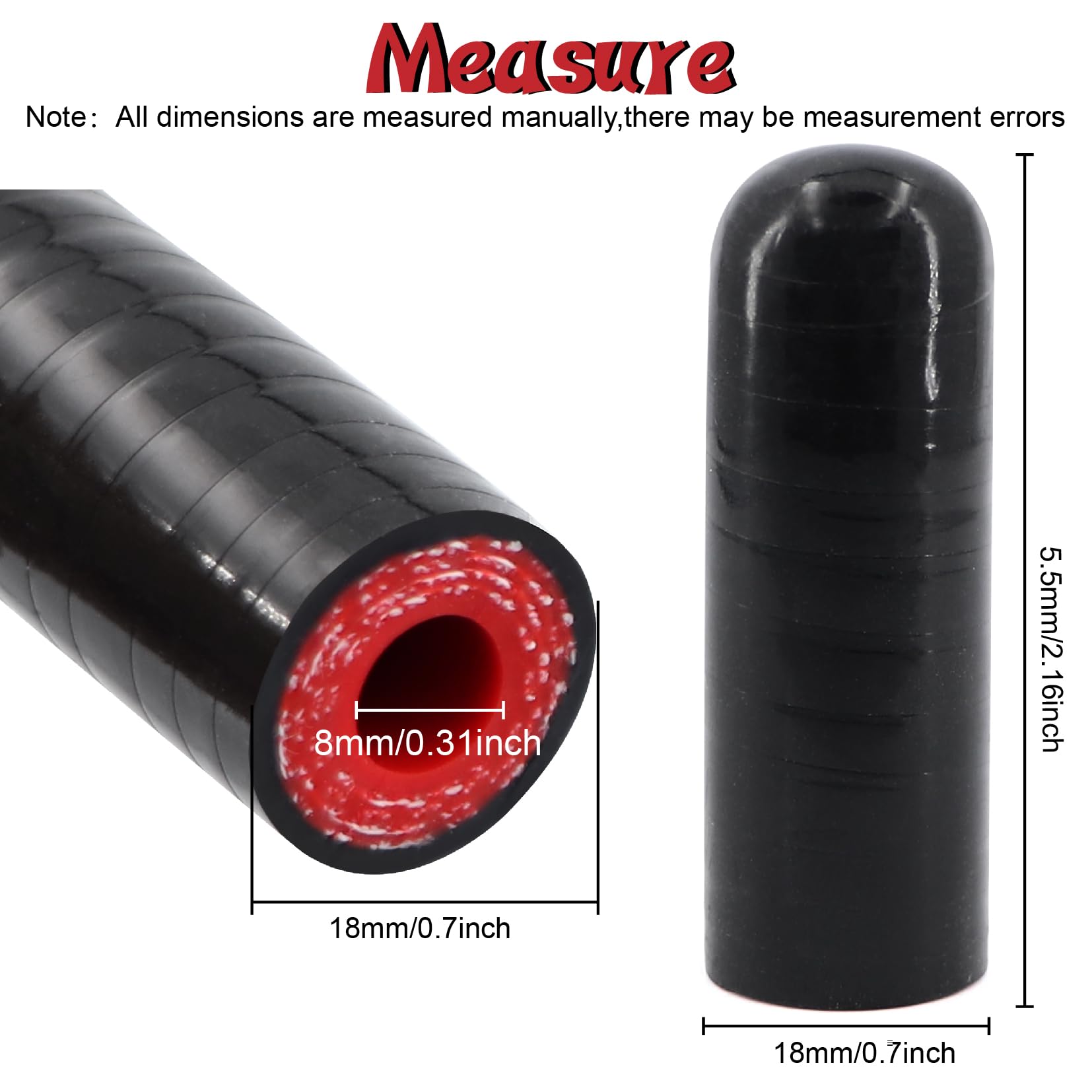 2Pcs High Temperature 4-Ply Reinforced Silicone Hose Cap ID 5/16 Inch(8mm) Hose End Plug for Turbo Bypass Valve/Throttle Body Wa