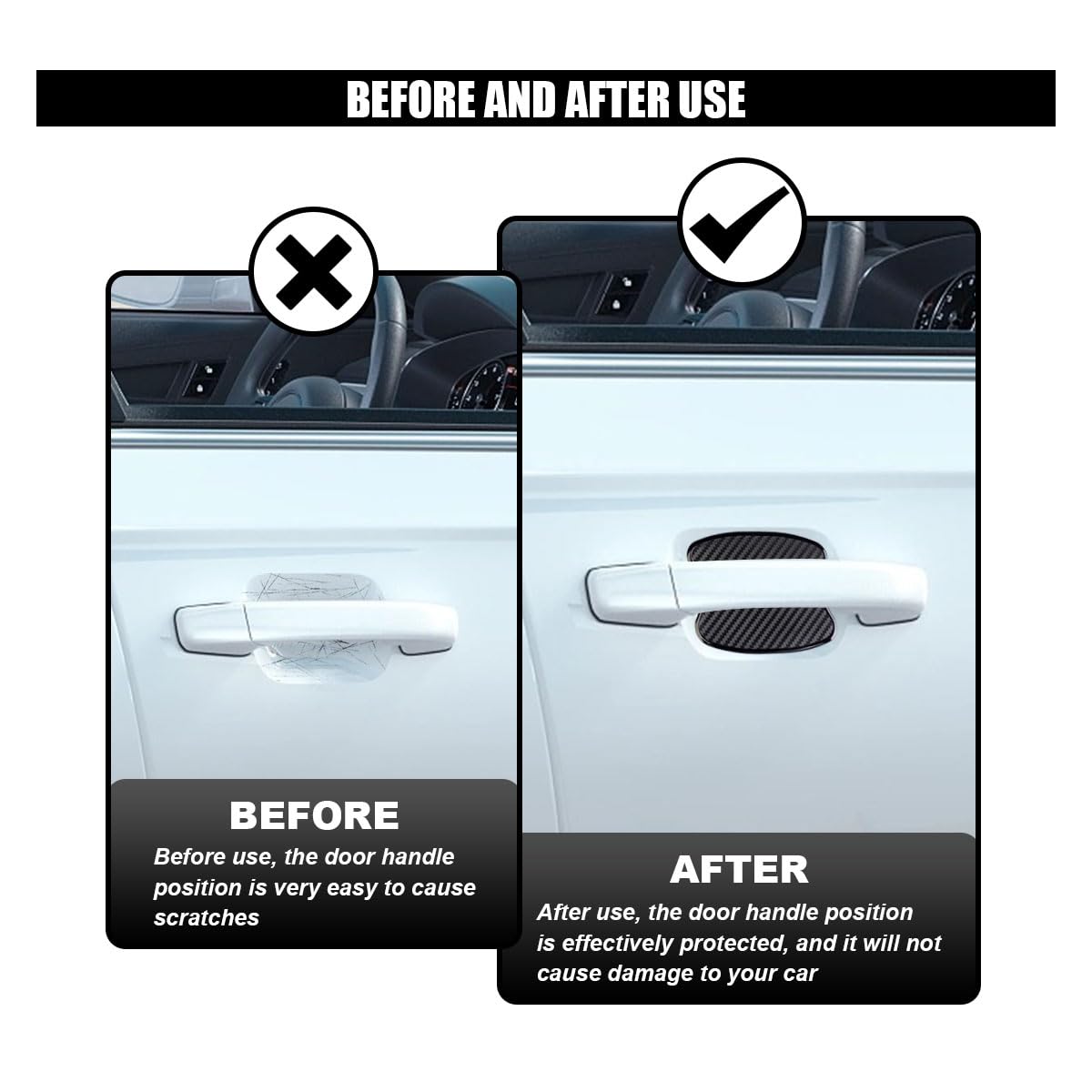 4Pcs Car Door Handle Cup Scratch Protectors, Tpu Carbon Fiber Door Bowl 3D Traceless Sticker, Car Door Handle Paint Cover Guard