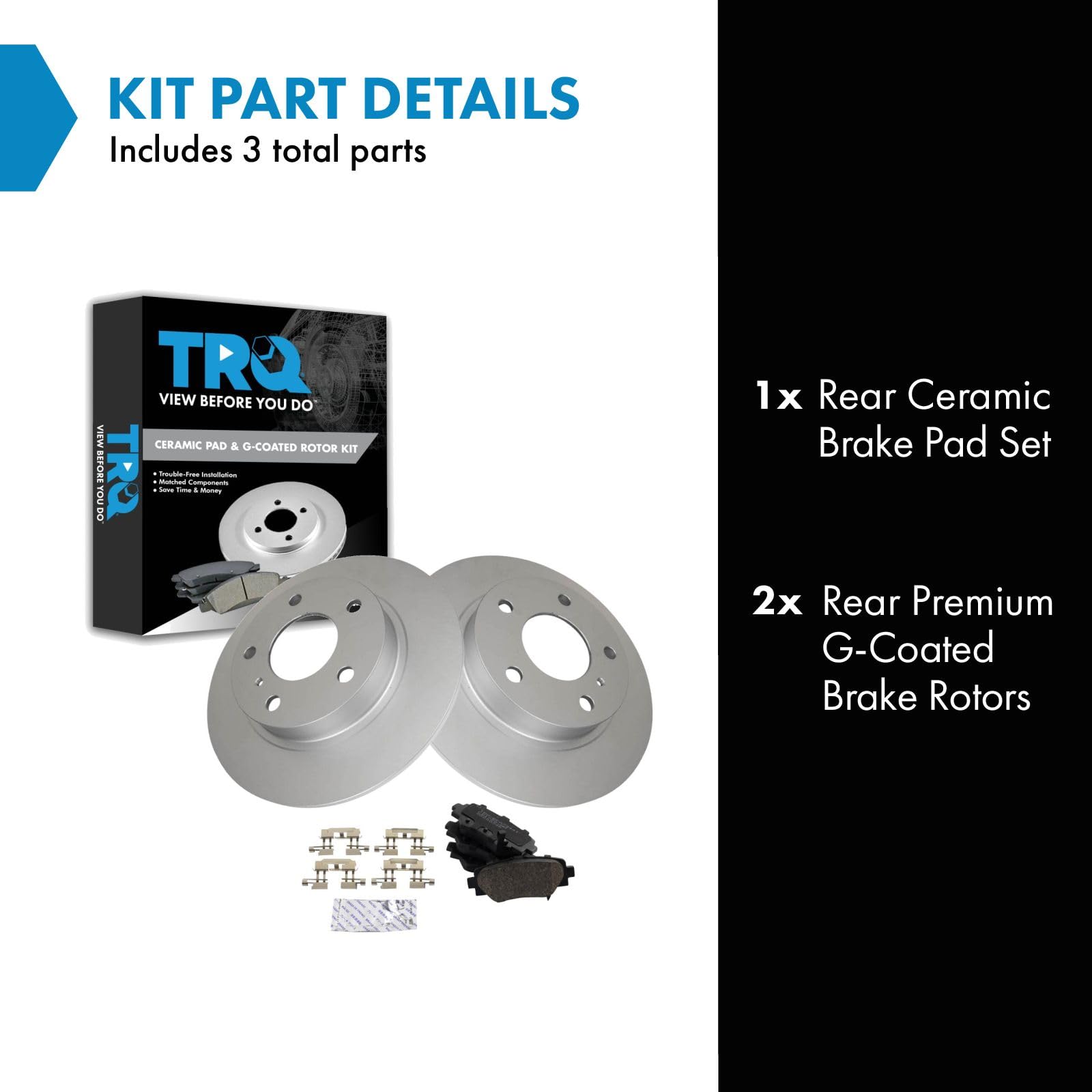 Trq Rear Brake Pad & Rotor Kit Brake Pads Brake Rotor Ceramic Premium G-Coated Compatible With 2014-2016 Mazda 3