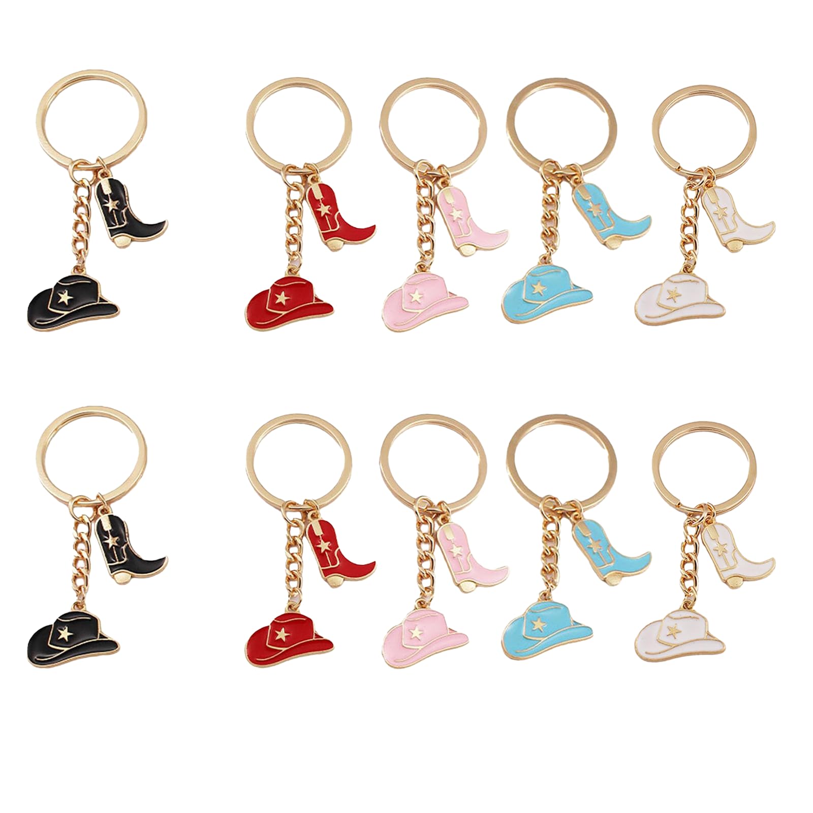 Frinnovan, 10 Pack Cute Cowboy Key Chain for Woman Cowboy Hat and Boots Keychian Western Jewelry Key Ring for Car Keys Purse Bac