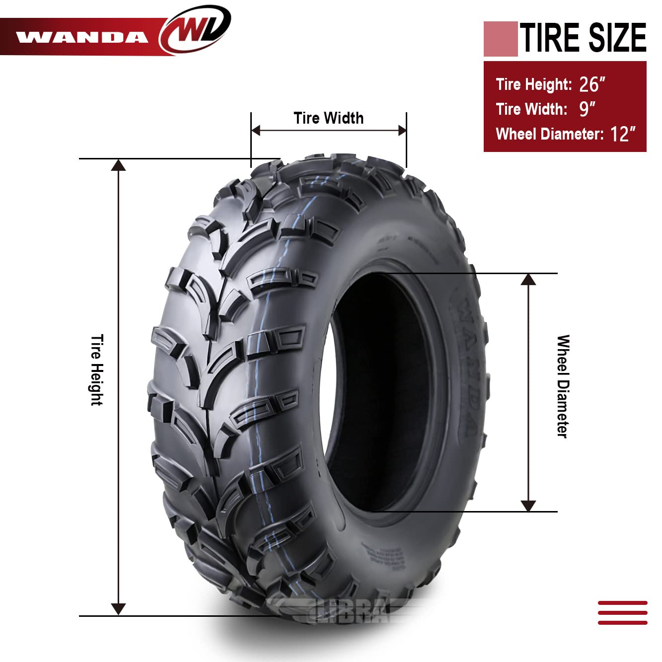 Wanda Set Of 4 Atv Utv Tires 26X9-12 26X9X12 6Pr Lit Mud