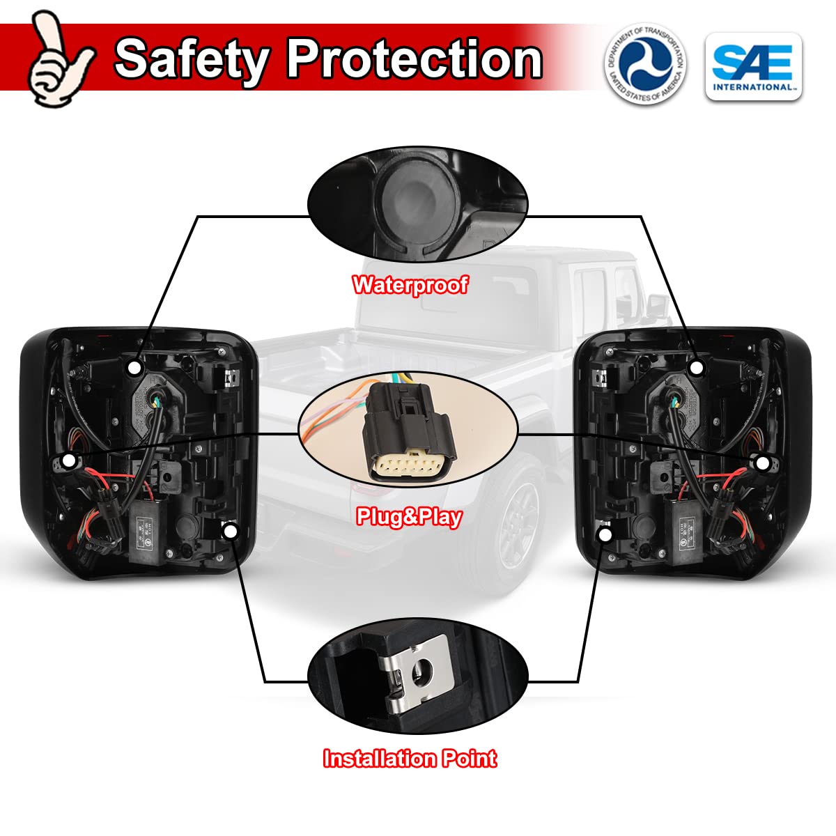 Nixon Offroad Jeep Gladiator JT Tail Lights - Sequential LED Rear Lamps, Matte Black Housing/Smoke Lens, Style 2, 2018-2023