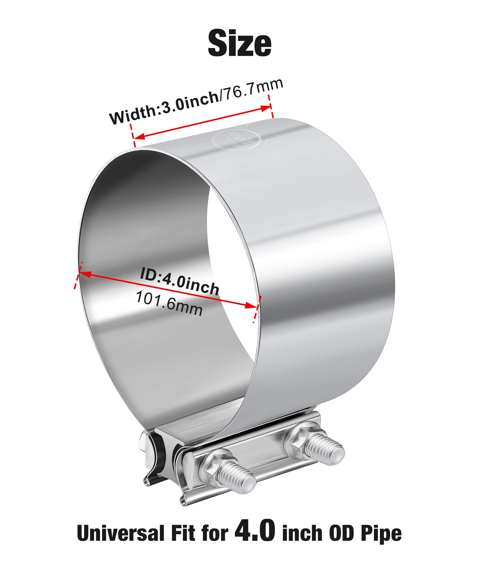 Evil Energy 4.0 Inch Exhaust Clamp,Butt Joint Band Clamp Sleeve Coupler Stainless Steel For Pipes,Mufflers,Catalytic Converters