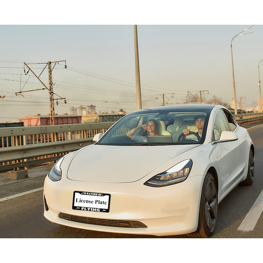Ofloral I'D Rather Be Flying Aluminum Alloy License Plate Frame Two Airplanes Pattern White Applicable To Us Standard Car Metal