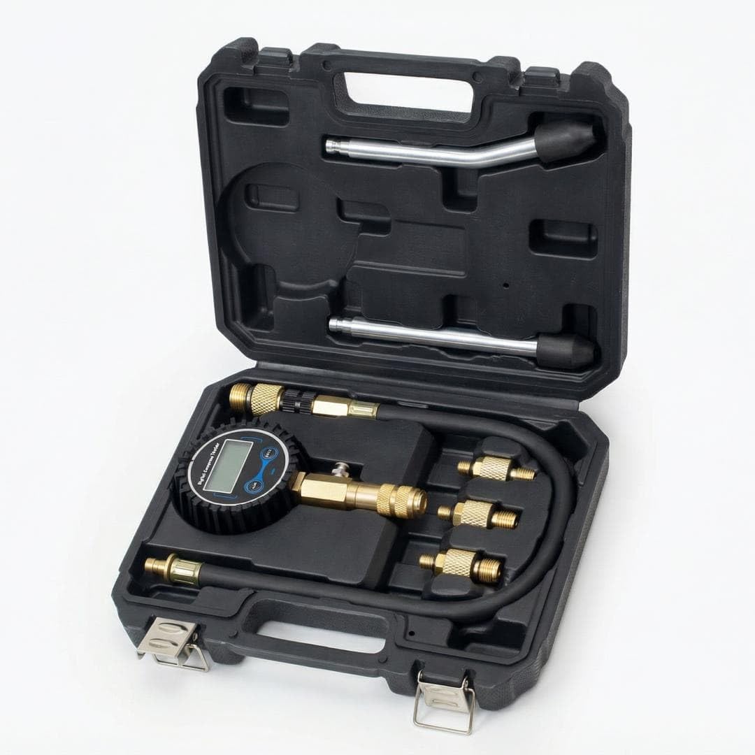 Digital Compression Tester Kit 300 PSI - Automotive Gasoline Engine Cylinder Compression Gauge with Adapters & Hose, Professiona
