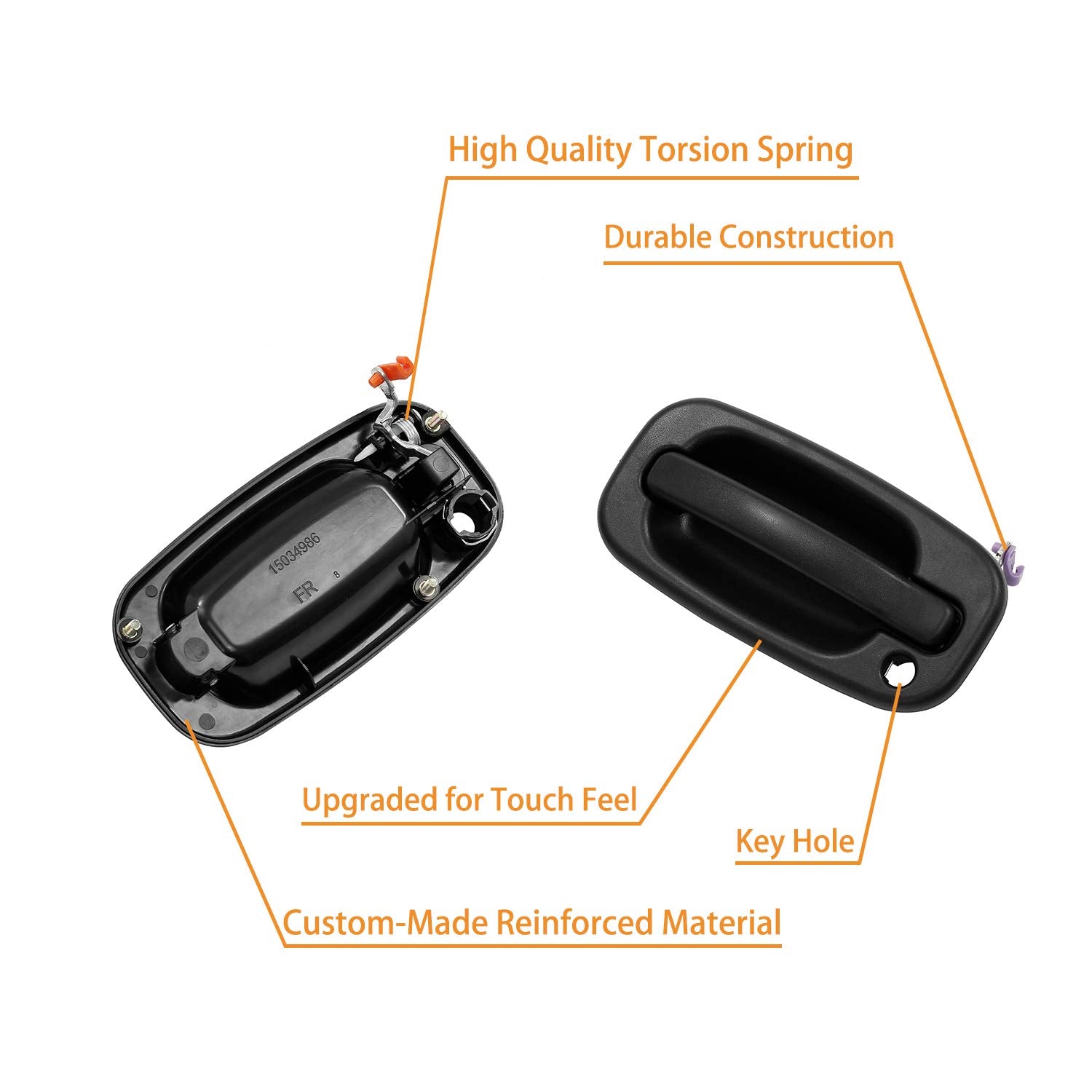 Exterior Door Handle Front Left & Right Pair With Key Hole | For 1999-2007 Chevy Silverado Suburban Tahoe Avalanche Gmc Sierra Yukon Cadillac Escalade | Replaces# 15034985, 15034986