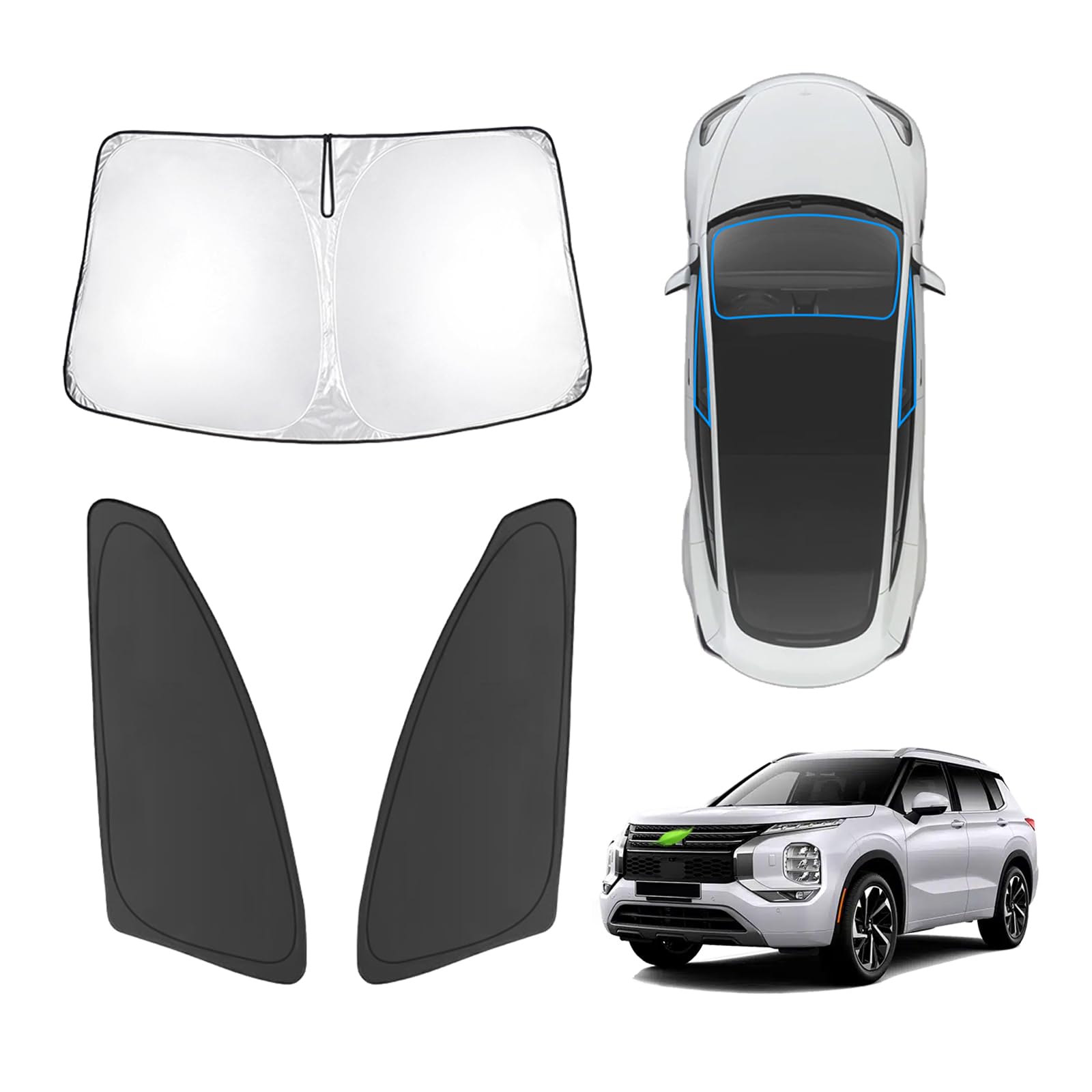 Karltys 3Pcs Windshield Sun Shade For 2022-2025 Mitsubishi Outlander (Not For Outlander Sport), Front And Side Window Sunshade C