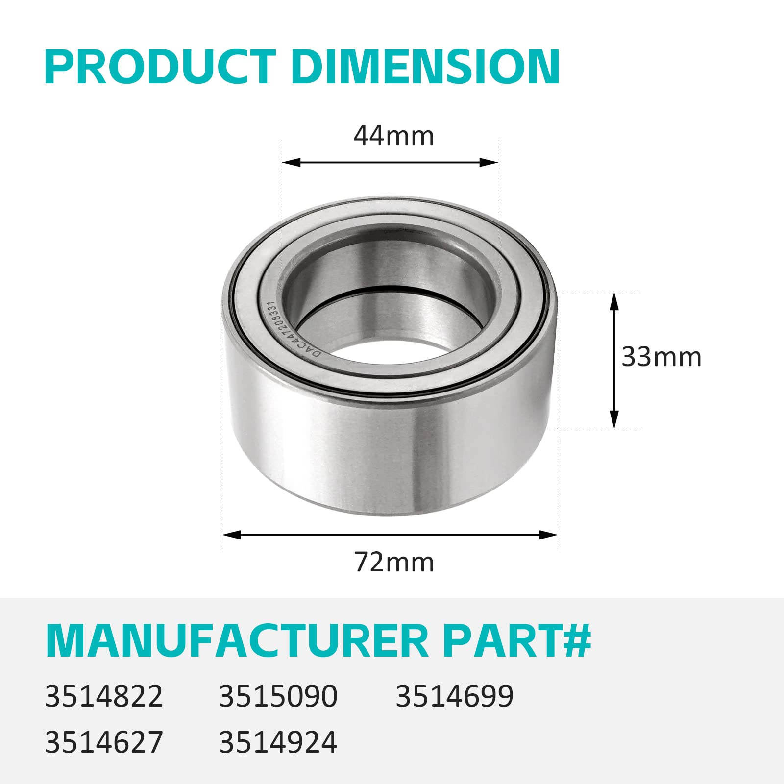 Wheel Bearings 44x72x33 Front & Rear Compatible with Polaris RZR 1000 900 PRO XP Turbo General 1000 Sportsman 1000 850 550 Scram