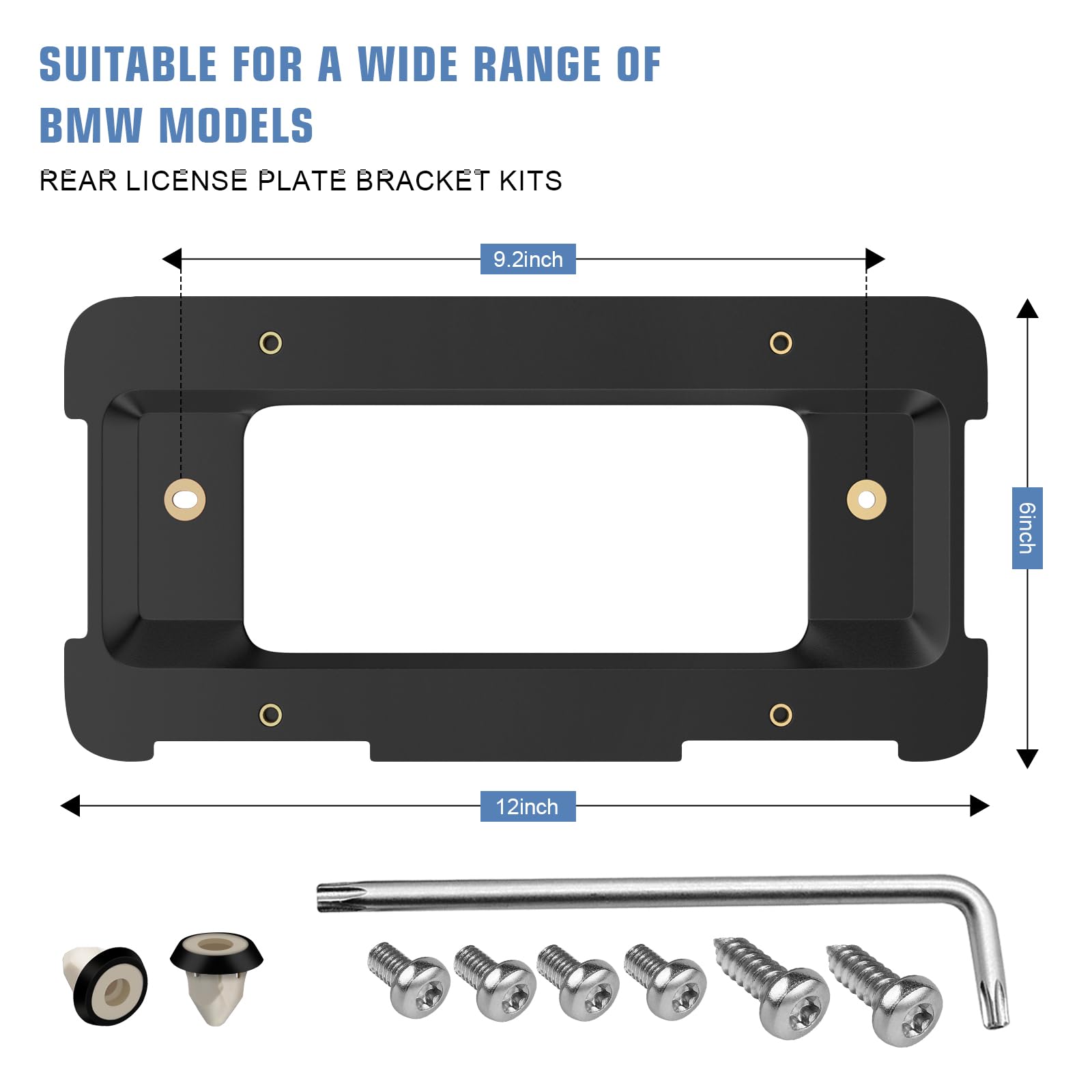 YDOTUSE Rear License Plate Holder Bracket - Black Plastic Compatible with BMW 1/2/3/4/5/6 Series & X1/X3/X4/X5/X6/Z4