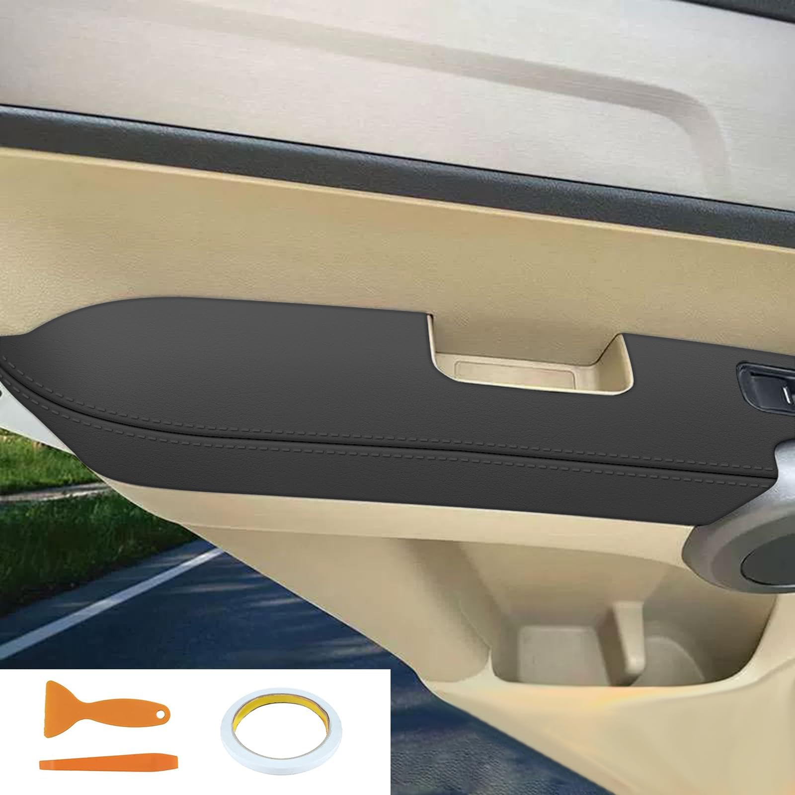 Aomsazto Front Door Panels Armrest Cover Leather Left & Right For Honda Cr-V Crv 2007-2012 (Black)